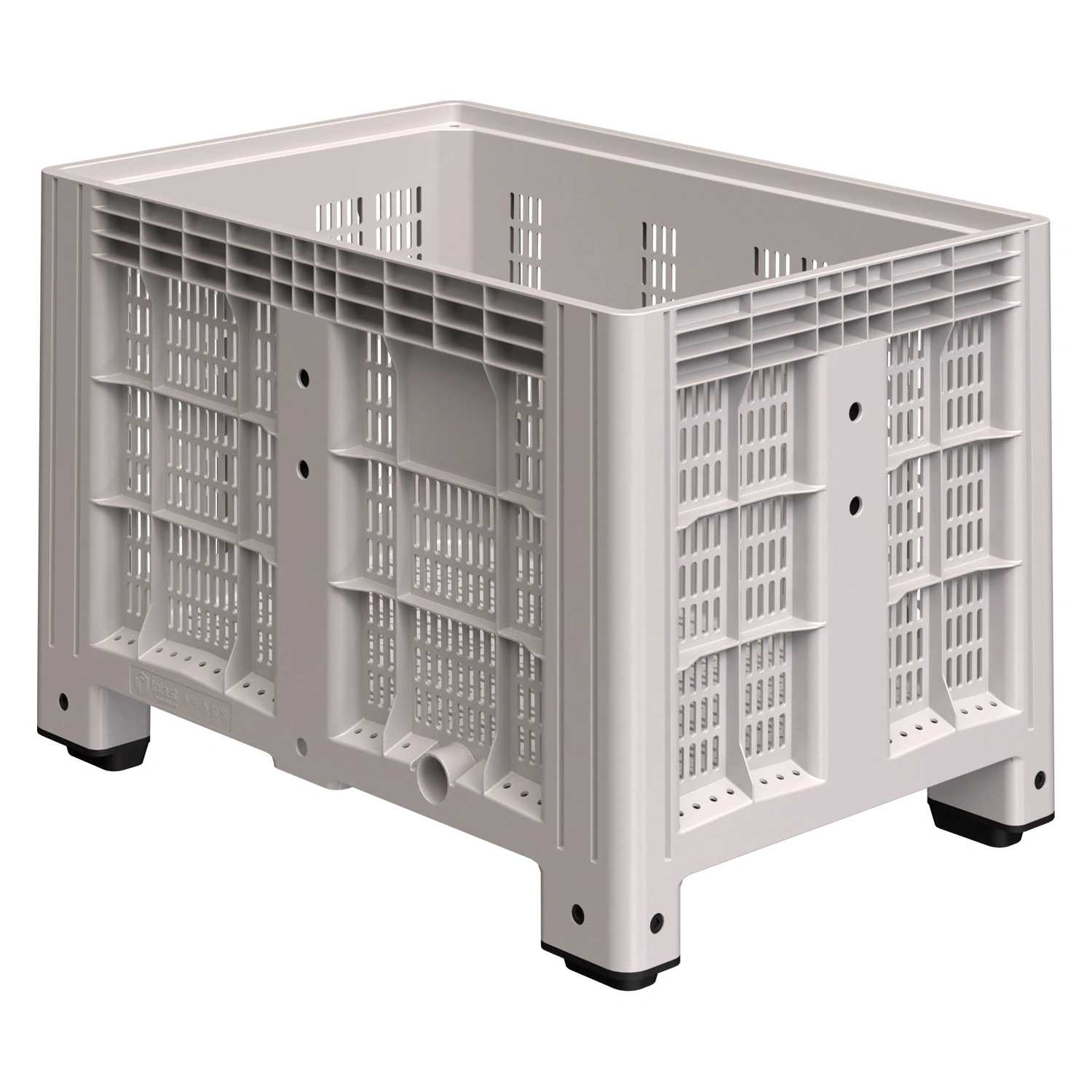 Большой контейнер 1200x800x800 мм iPlast iBOX светло-серый c перфорированными стенками и дном, на ножках