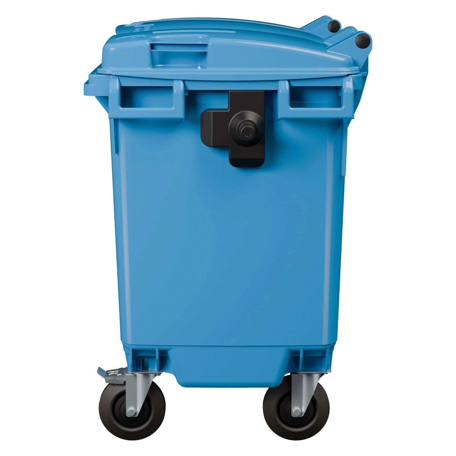 Мусорный контейнер 660 л iPlast тёмно-голубой 4-колёсный с тёмно-голубой крышкой