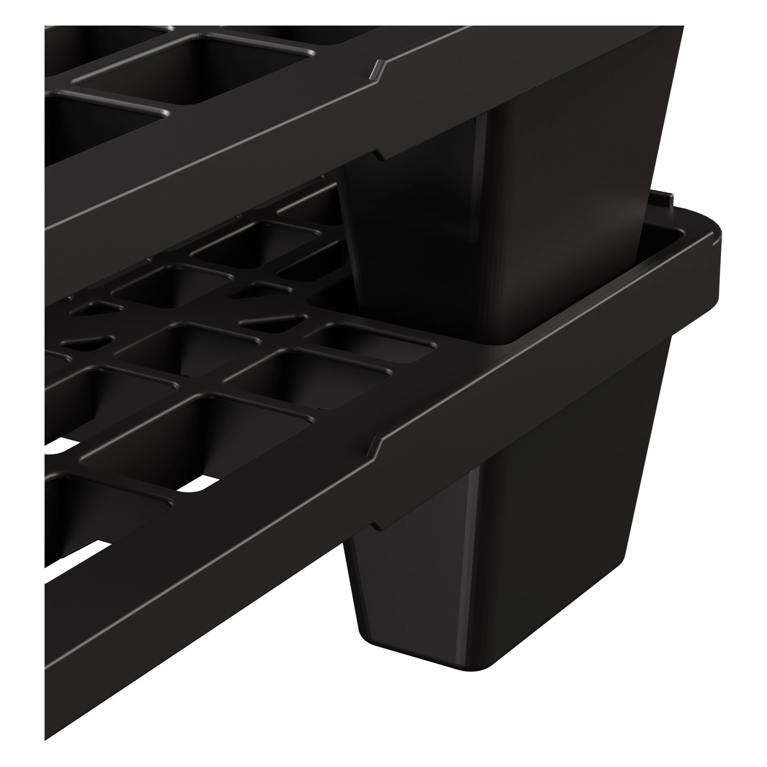 Пластиковый паллет 1200x800x140 мм iPlast чёрный ЭКО перфорированный на ножках с бортиком Пластиковый паллет 1200x800x140 мм iPlast чёрный ЭКО перфорированный на ножках с бортиком