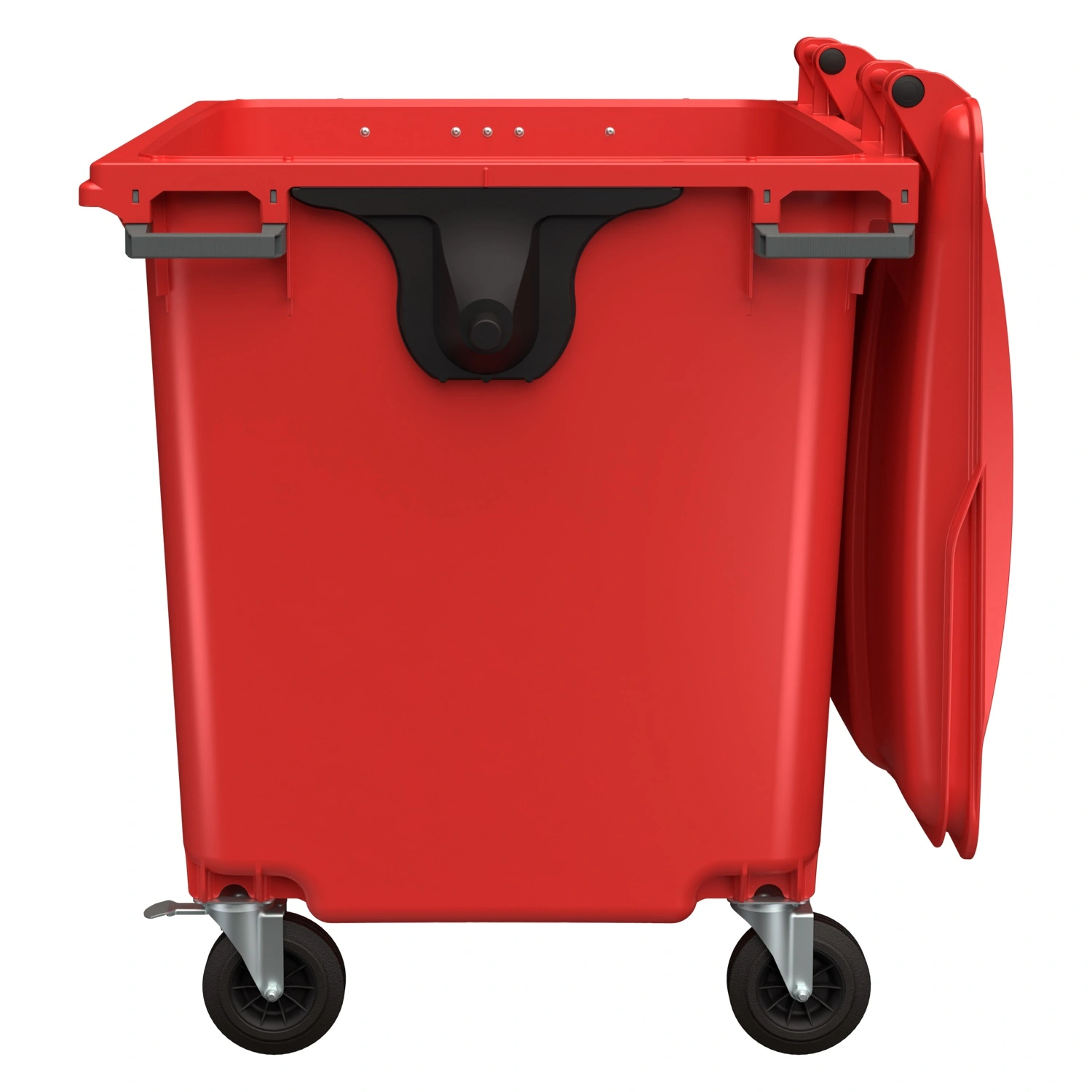 Мусорный контейнер 1100 л iPlast красный 4-колёсный с красной крышкой без педали
