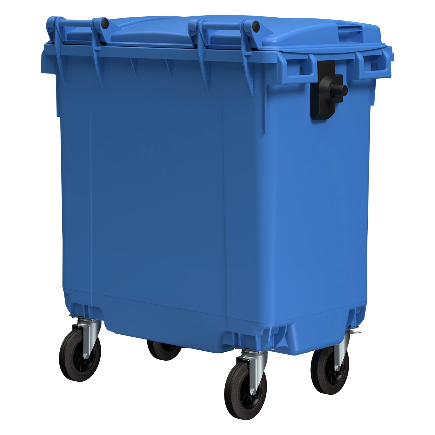 Мусорный контейнер 770 л iPlast тёмно-голубой 4-колёсный с тёмно-голубой крышкой