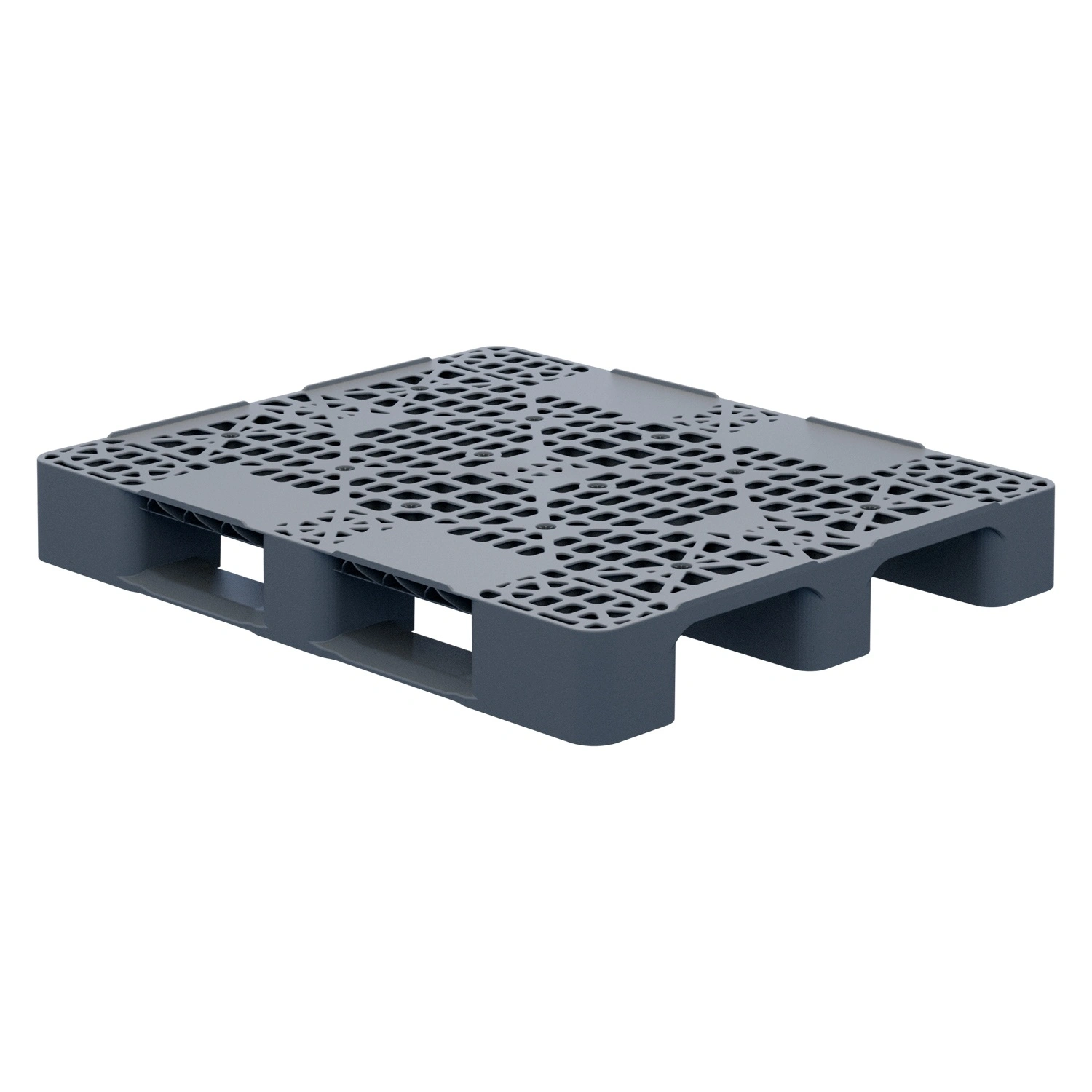 Пластиковый паллет 1200x1000x150 мм iPlast серый многооборотный перфорированный на 3 полозьях с бортиком