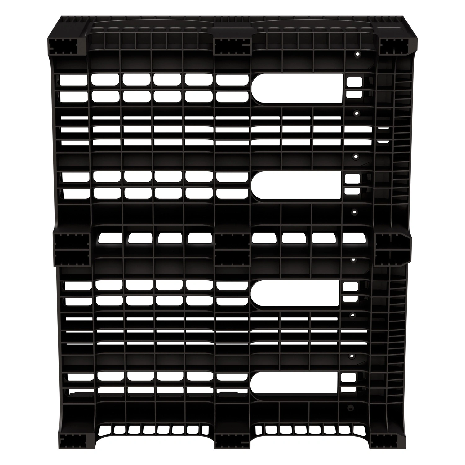Пластиковый паллет BottleRack 1200х1000х380 мм iPlast чёрный ЭКО перфорированный на ножках с бортиком для бутылей