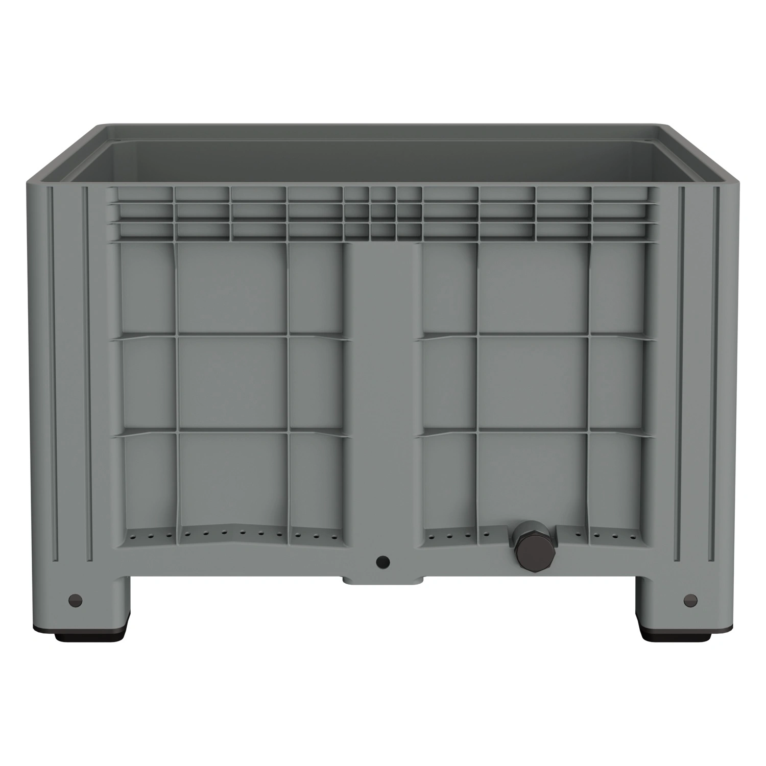 Большой контейнер 1200х800х800 мм iPlast iBOX светло-серый со сплош. стенками и дном, на ножках с пробкой 2 дюйма