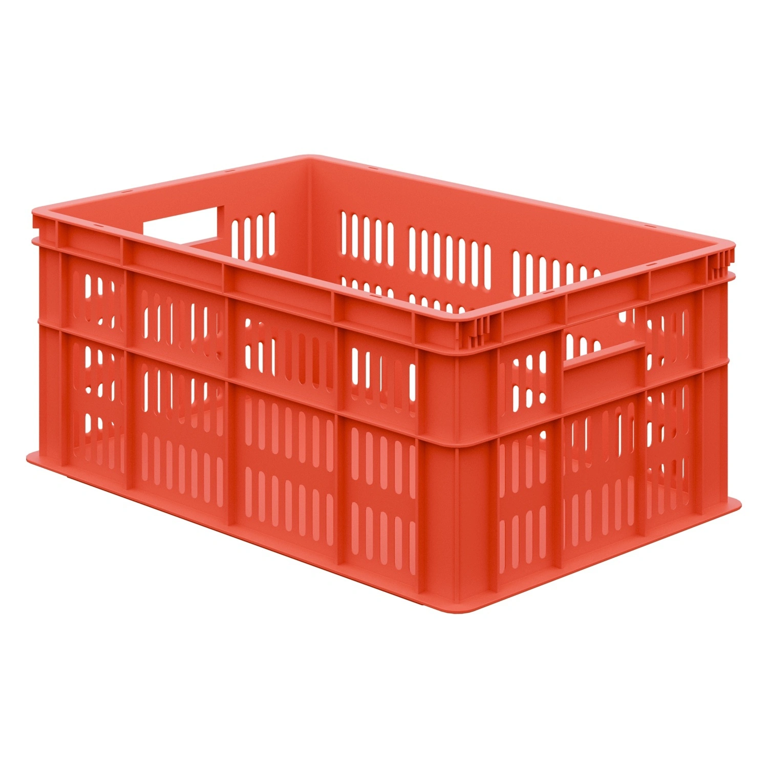Пищевой ящик универсальный 600х400х259 мм iPlast красный ЭКО с крупно-перфорированными стенками и сплошным дном