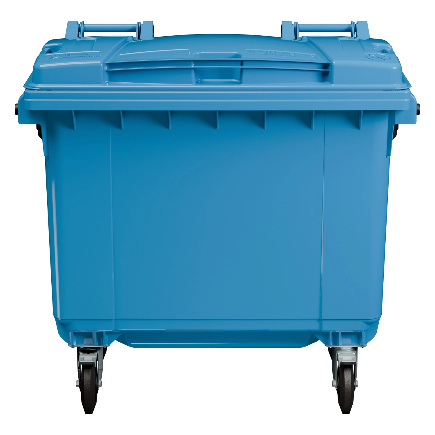Мусорный контейнер 660 л iPlast тёмно-голубой 4-колёсный с тёмно-голубой крышкой