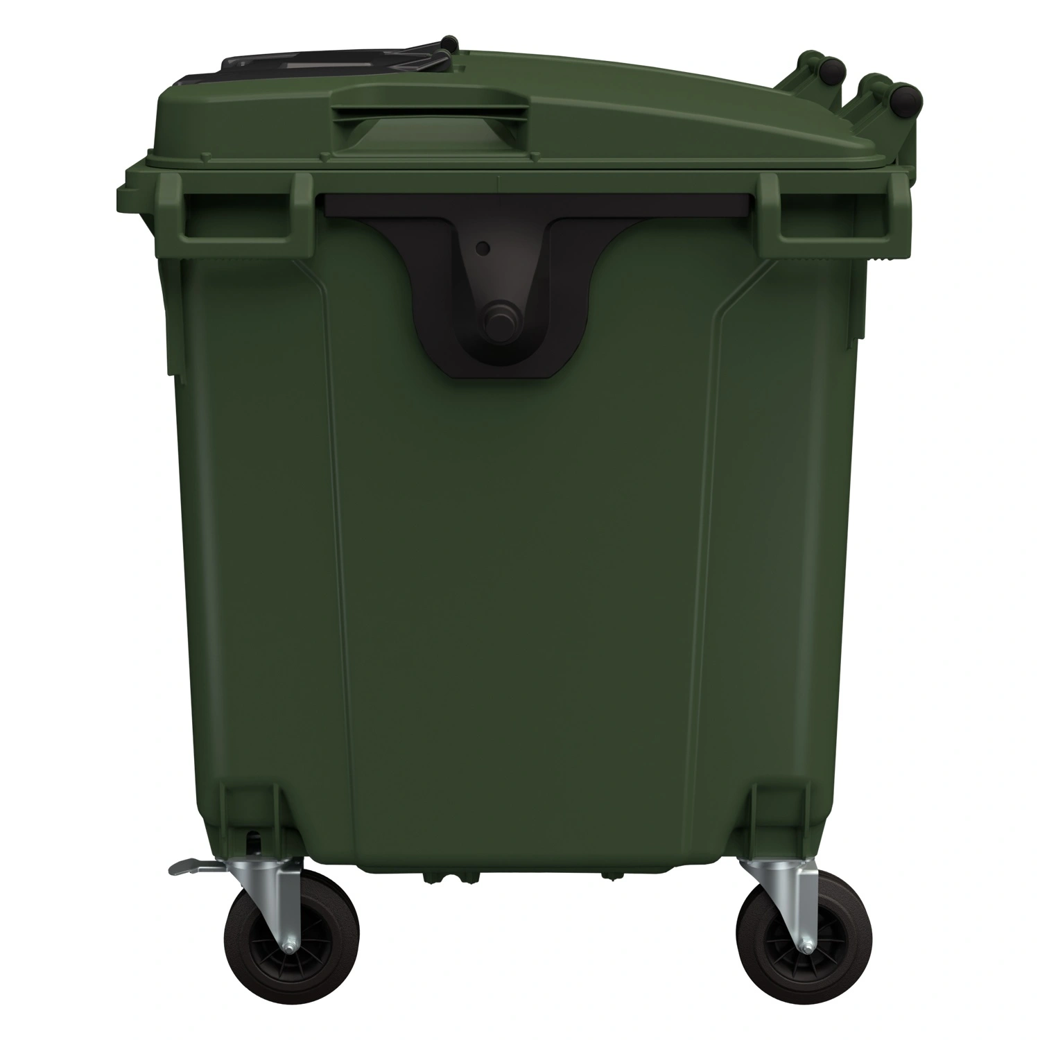 Мусорный контейнер 1100 л iPlast зелёный 4-колёсный с зелёной крышкой и тёмно-серой крышкой TwinLid