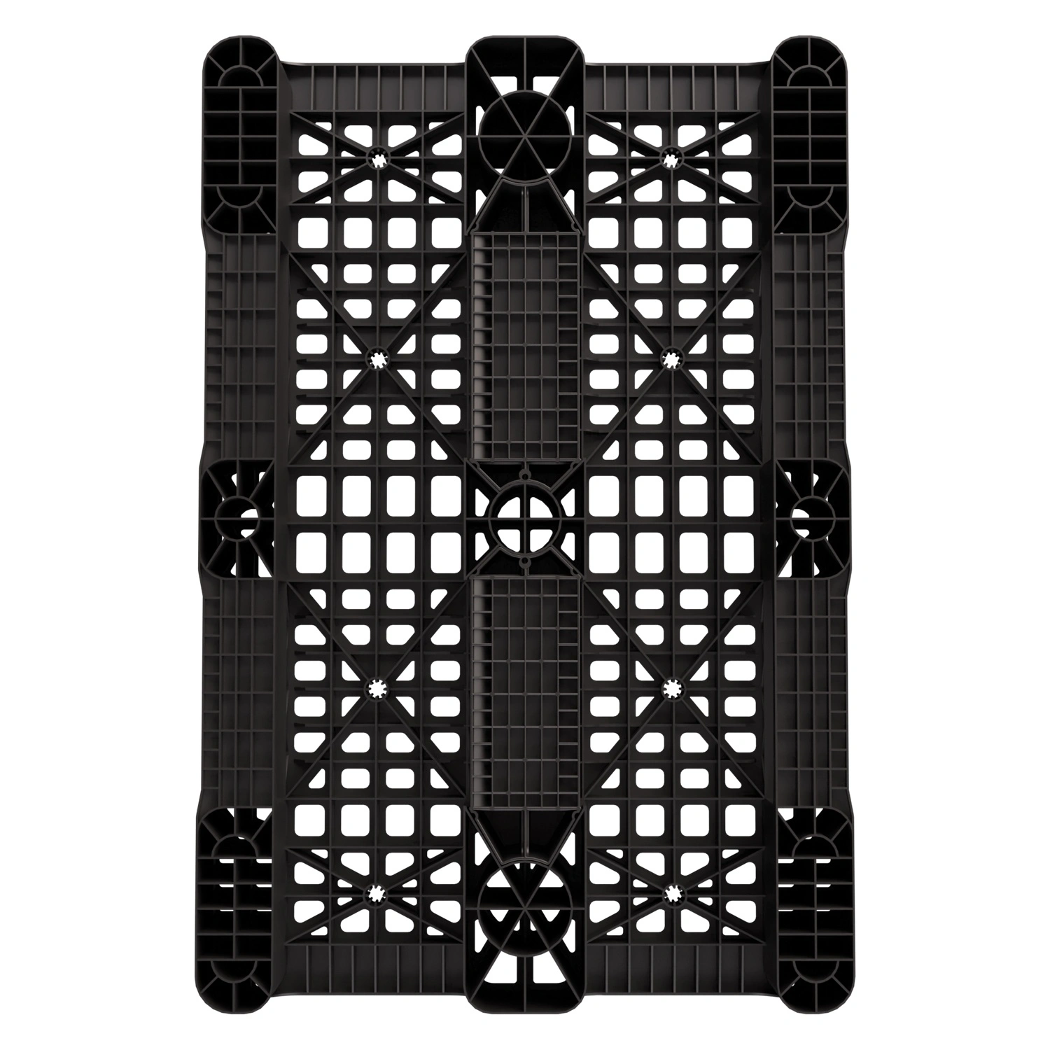 Пластиковый паллет 1200x800x150 мм iPlast чёрный перфорированный на 3 полозьях с бортиком Пластиковый паллет 1200x800x150 мм iPlast чёрный перфорированный на 3 полозьях с бортиком