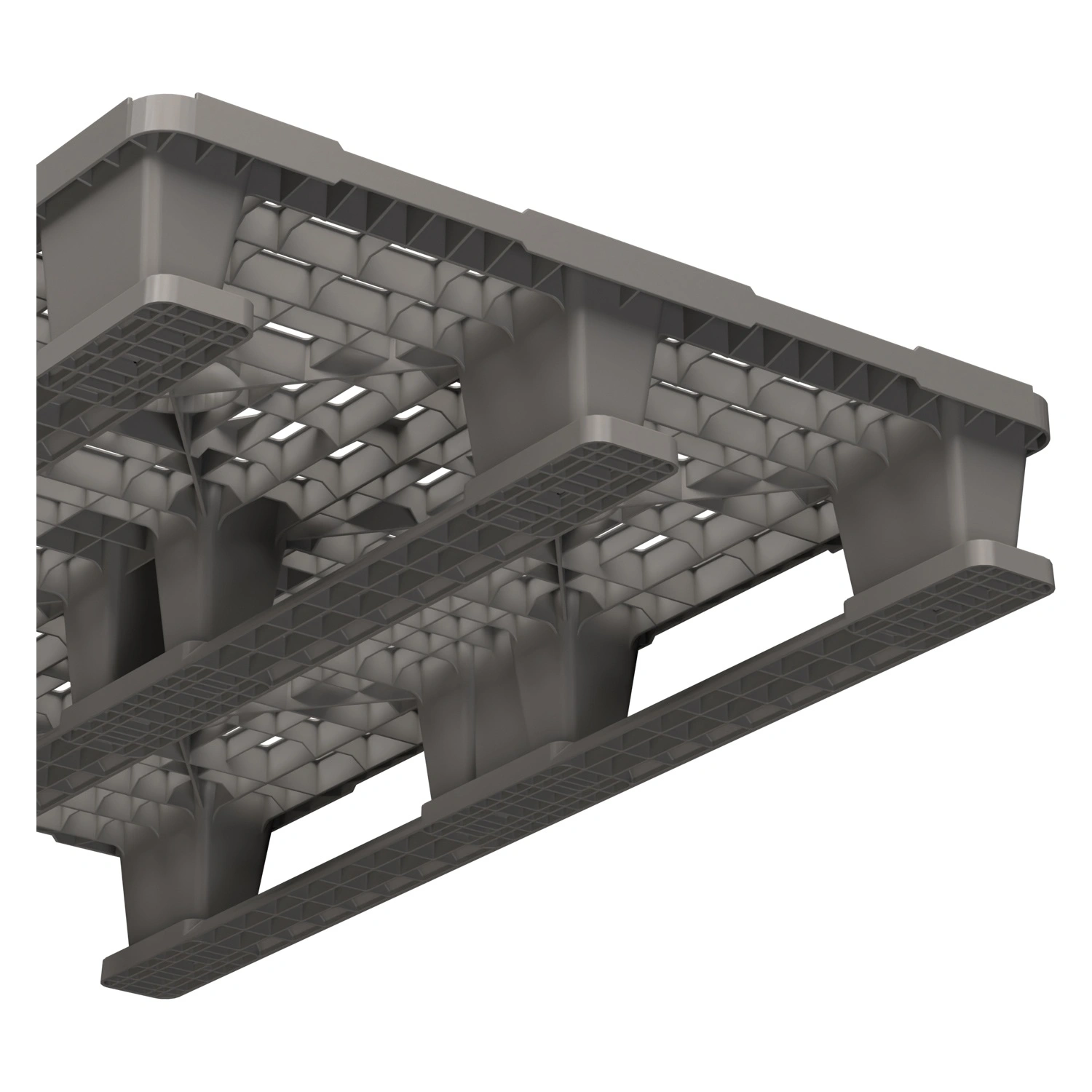 Пластиковый паллет 1200x800x150 мм iPlast серый многооборотный перфорированный на 3 полозьях с бортиком