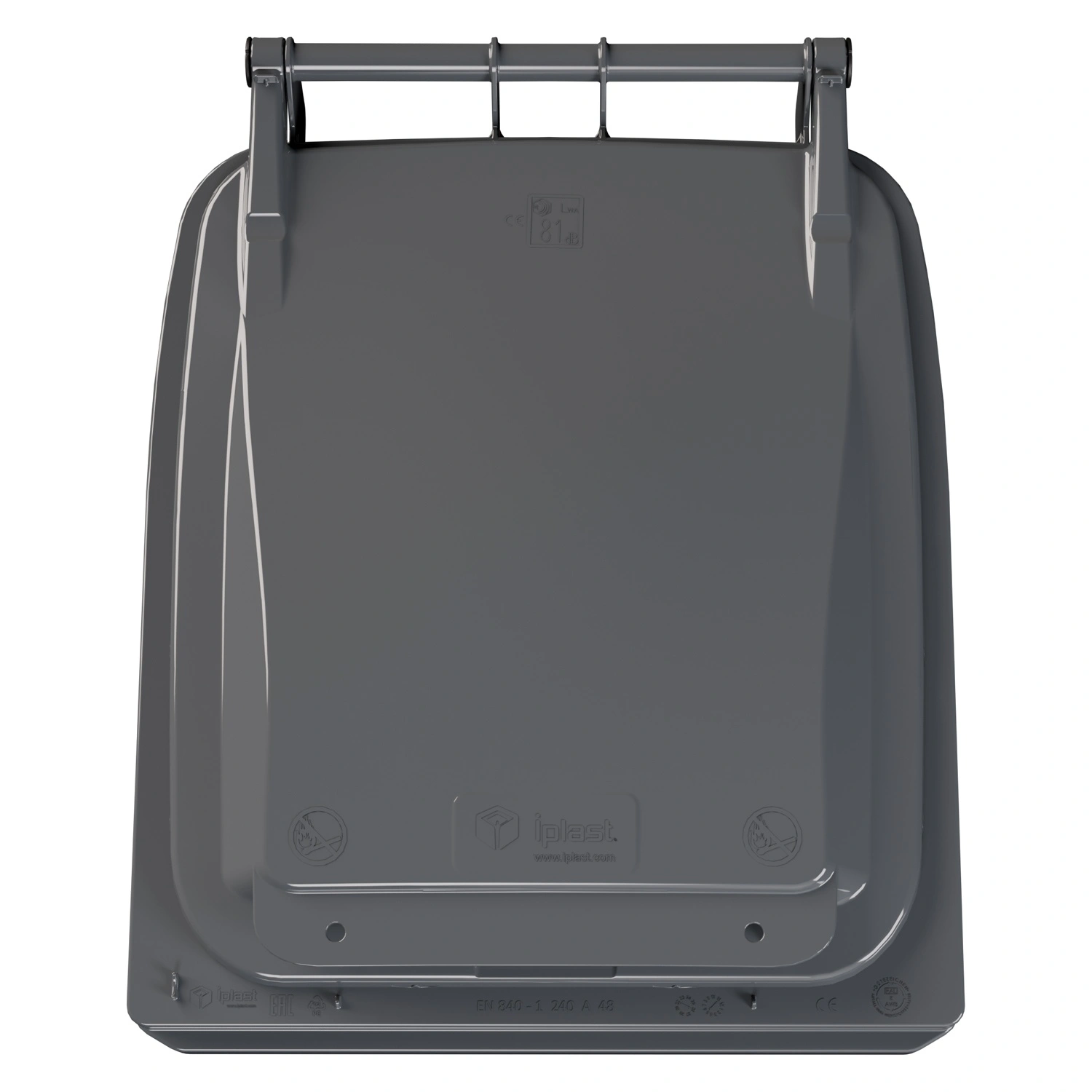 Мусорный контейнер 240 л iPlast тёмно-серый 2-колёсный (д. 200 мм) с тёмно-серой крышкой NEW (20.808)