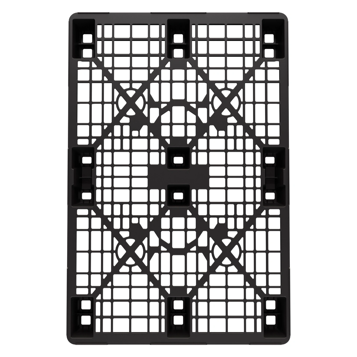 Пластиковый паллет 1200x800x140 мм iPlast чёрный ЭКО перфорированный на ножках с бортиком