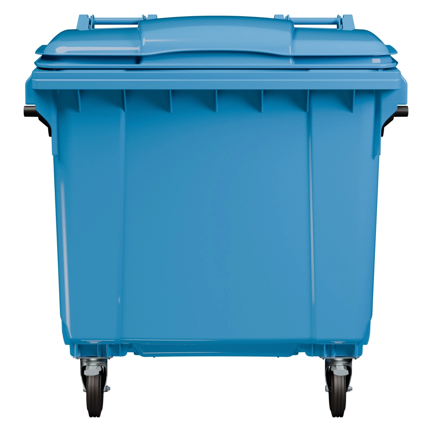Мусорный контейнер 1100 л iPlast тёмно-голубой 4-колёсный с тёмно-голубой крышкой