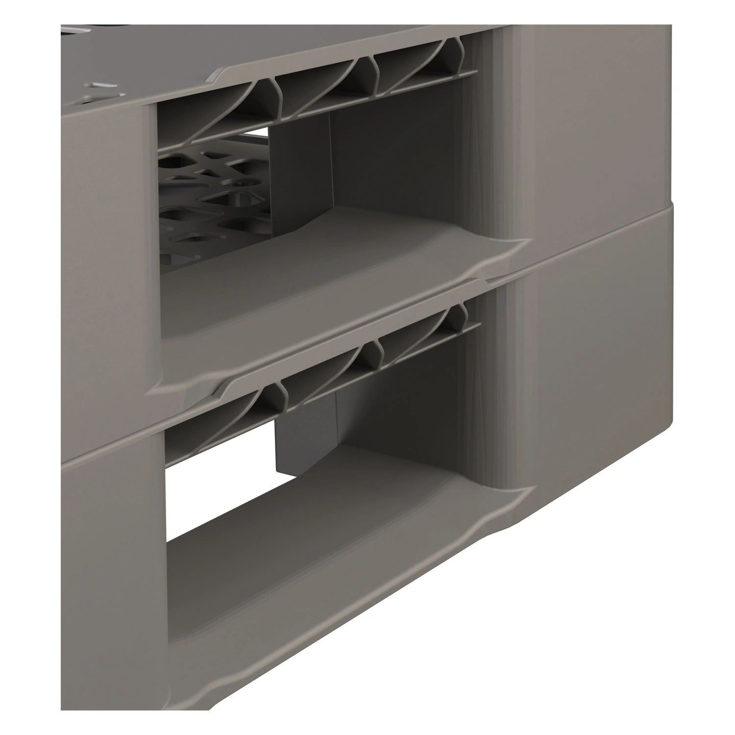 Пластиковый паллет 1200x1000x150 мм iPlast серый многооборотный перфорированный на 3 полозьях с бортиком