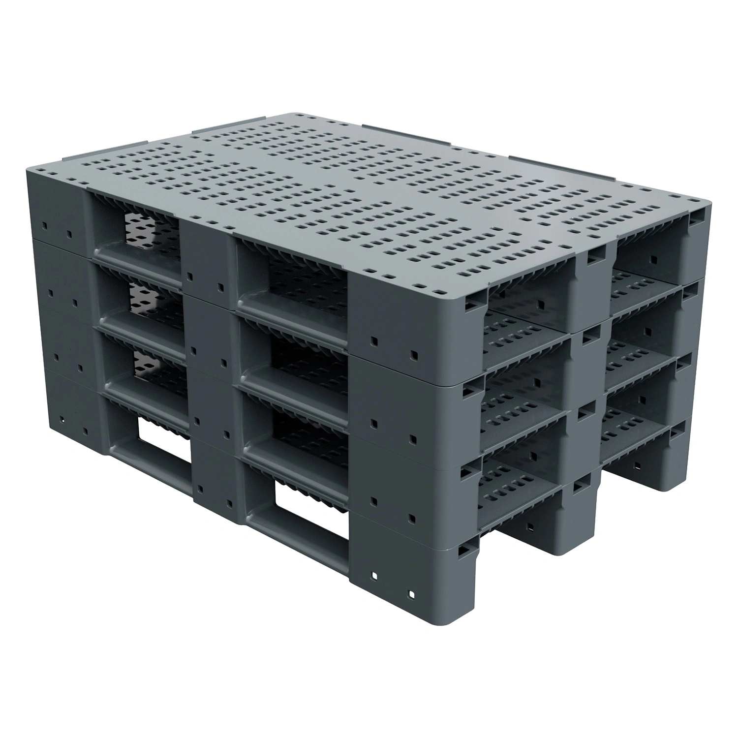 Пластиковый паллет 1200x800x150 мм iPlast серый перфорированный на 3 полозьях с бортиком