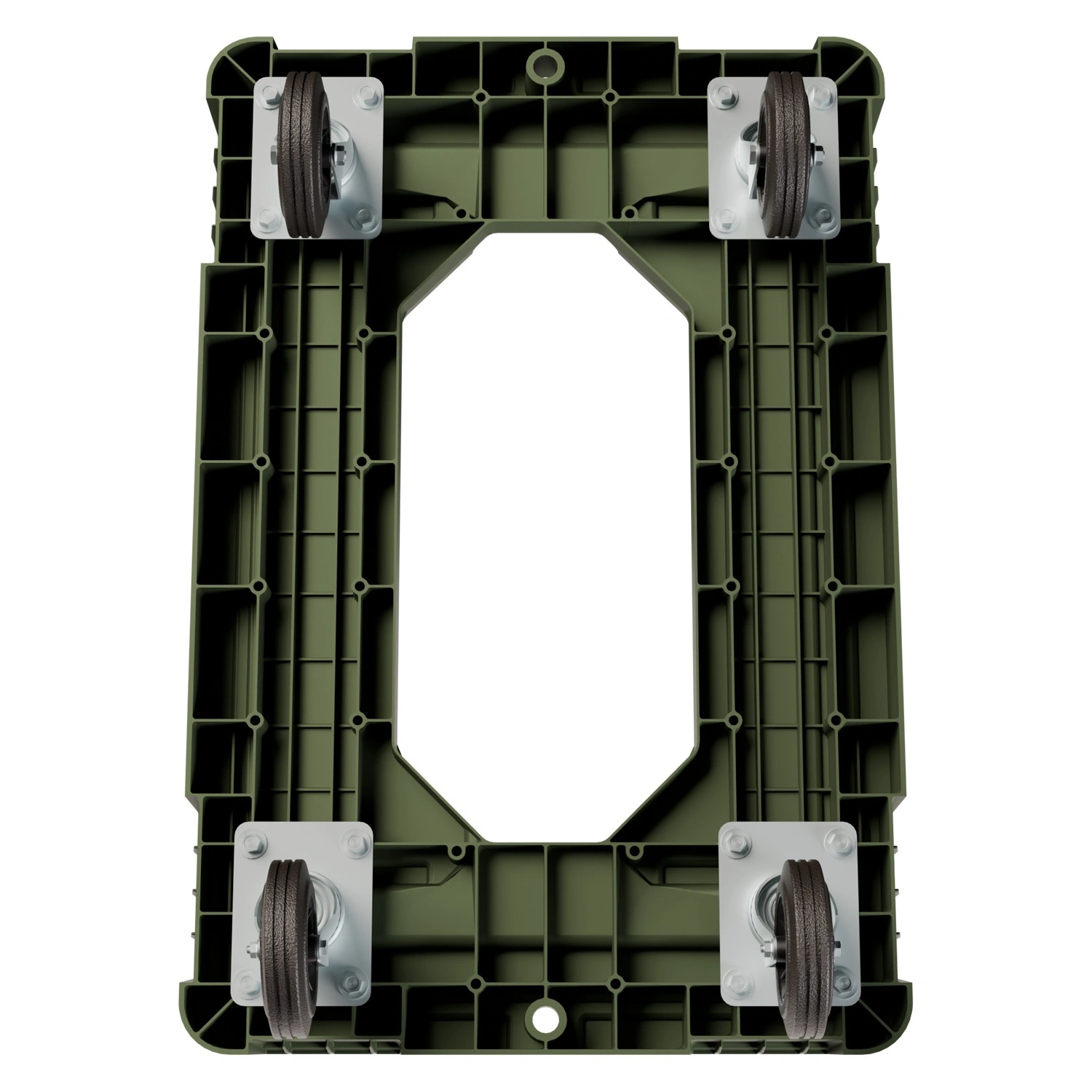 Складская тележка 620x420x185 мм iPlast зелёная 4-колёсная, без тормоза с отверстием