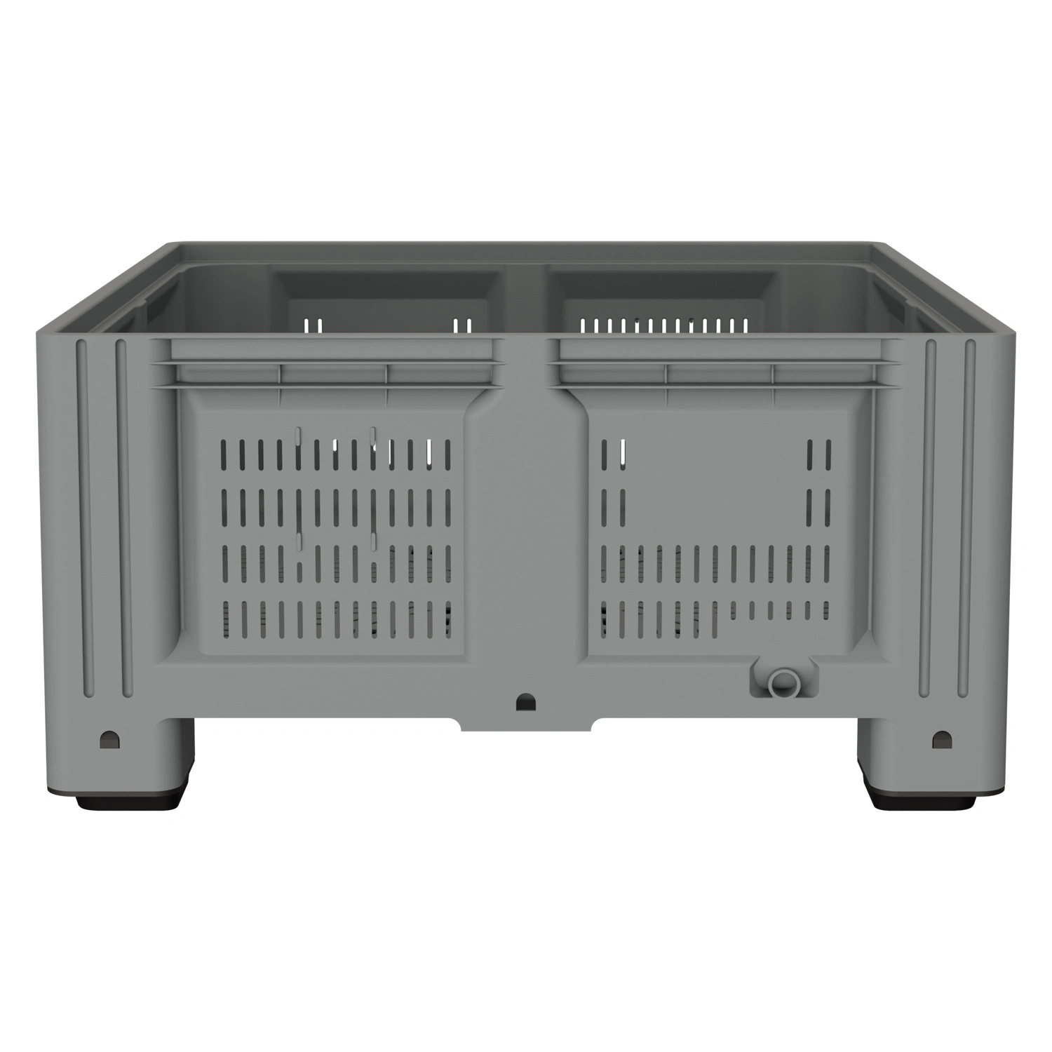 Большой контейнер 1130x1130x580 мм iPlast iBOX светло-серый c перфорированными стенками и дном, на ножках
