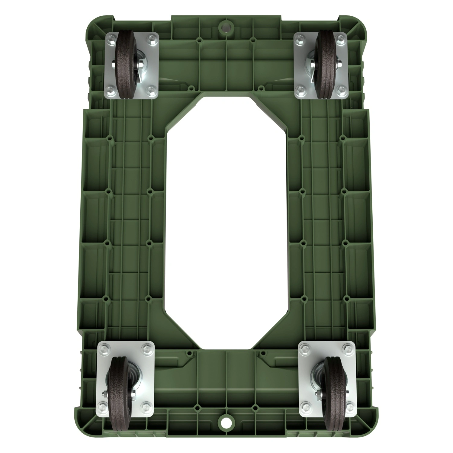 Складская тележка 620x420x185 мм iPlast зелёная 4-колёсная, без тормоза с отверстием