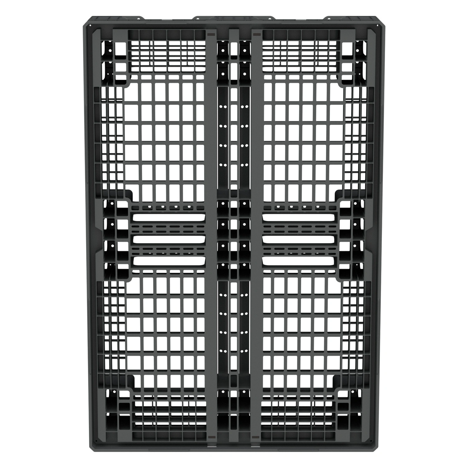 Пластиковый паллет 1210х810х150 мм iPlast серый перфорир. на 6 полозьях с бортиком и 2 трубами усиления