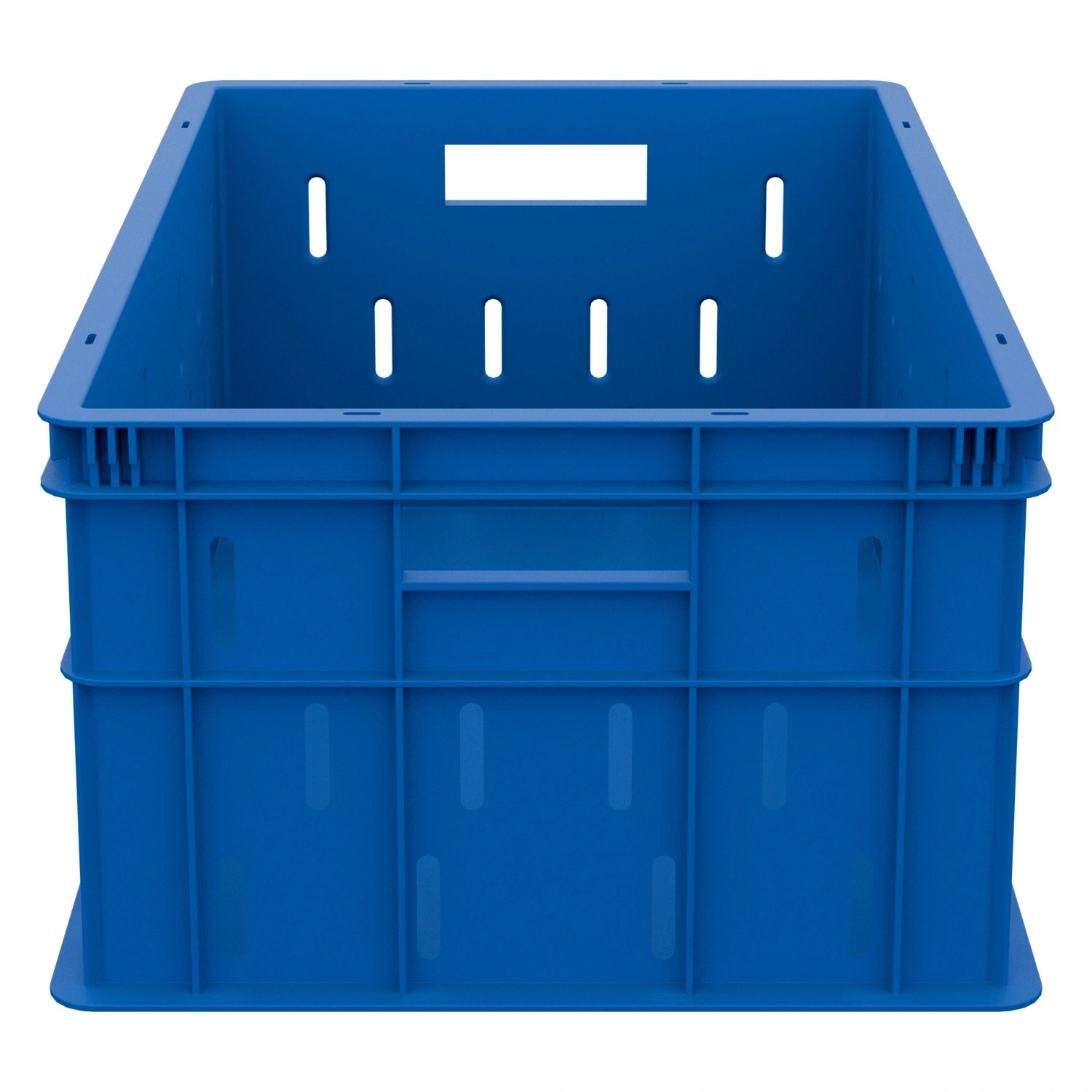 Пищевой ящик универсальный 600х400х259 мм iPlast синий ЭКО с перфорированными стенками и сплошным дном