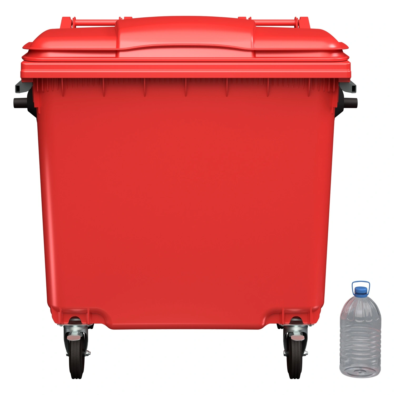 Мусорный контейнер 1100 л iPlast красный 4-колёсный с красной крышкой без педали