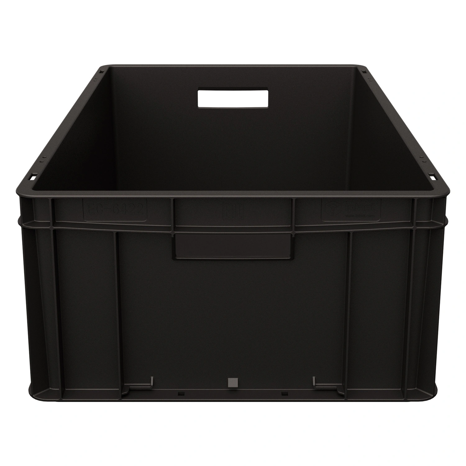Евроконтейнер ЕС-6422.1 600х400х220 мм iPlast чёрный ЭКО со сплошным дном, открытыми ручками