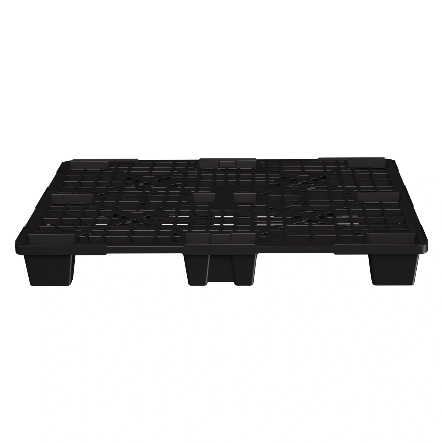 Пластиковый паллет 1200x800x140 мм iPlast чёрный ЭКО перфорированный на ножках с бортиком