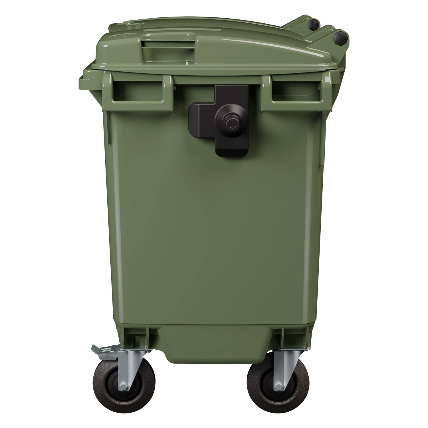 Мусорный контейнер 660 л iPlast зелёный 4-колёсный с зелёной крышкой