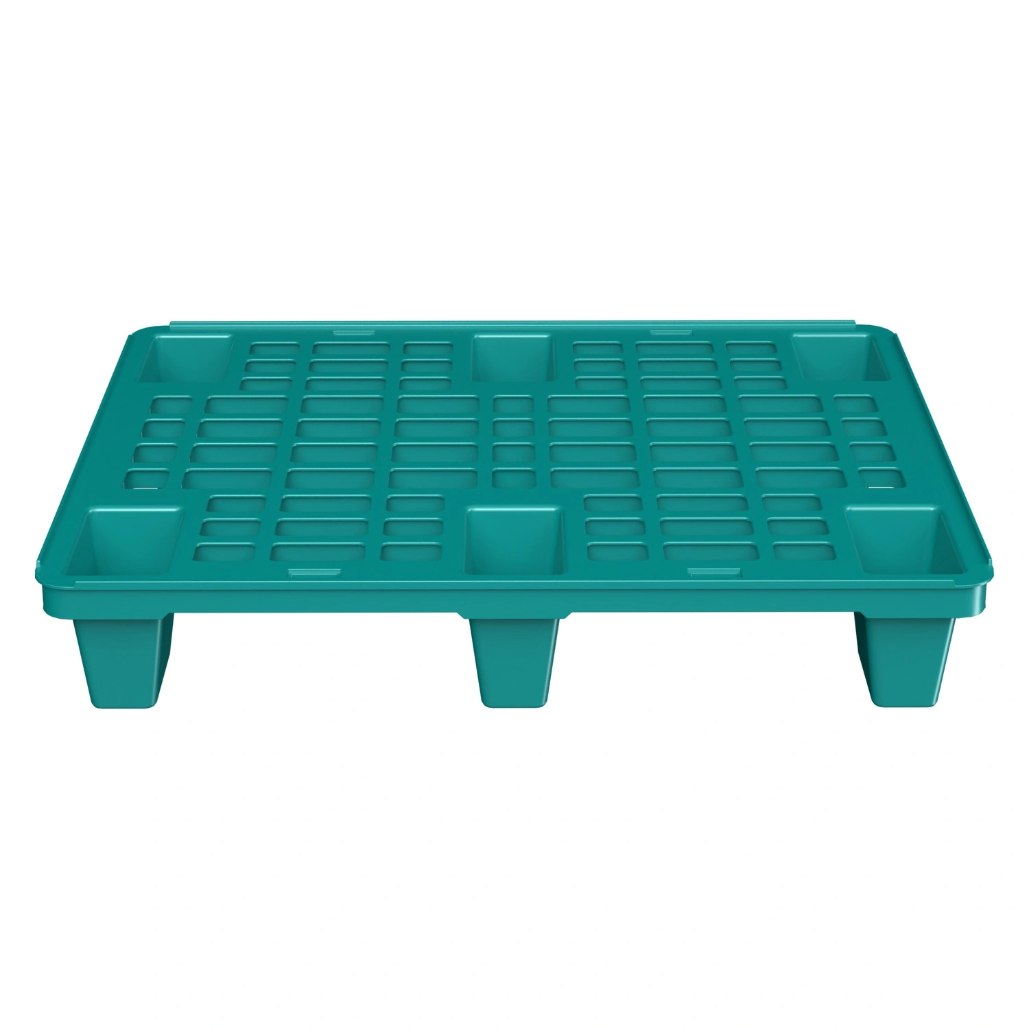 Пластиковый паллет 800x600x135 мм iPlast бирюзовый перфорированный на ножках с бортиком