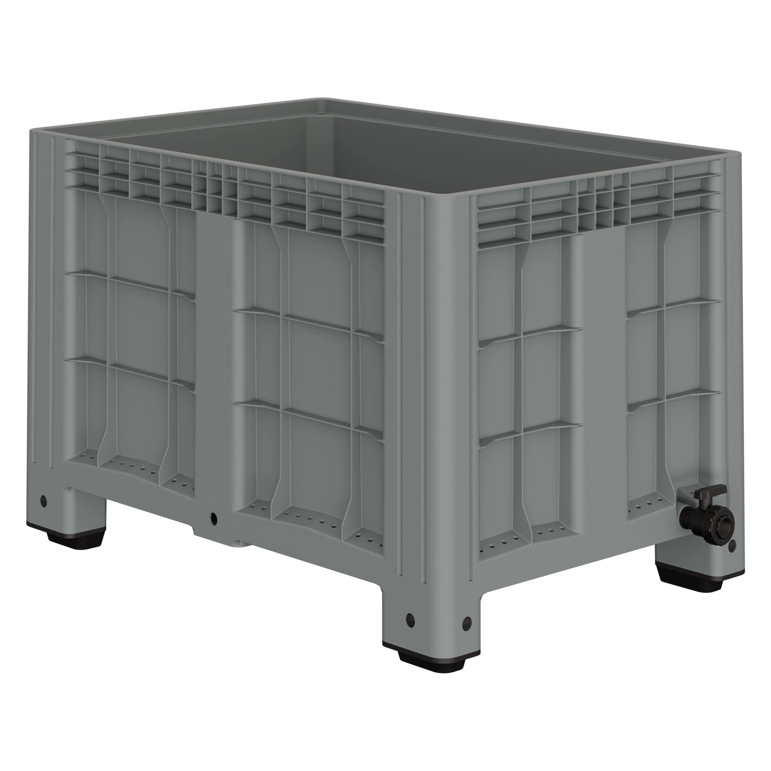 Большой контейнер 1200х800х800 мм iPlast iBOX светло-серый со сплош. стенками и дном на ножках с краном 1 дюйм