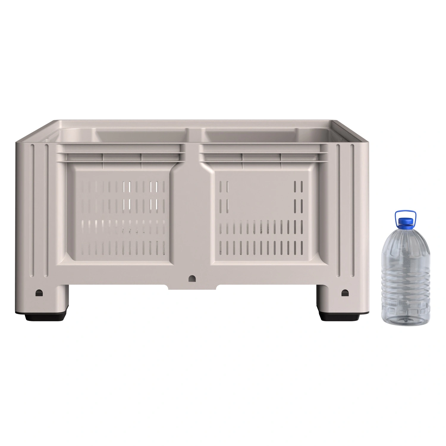 Большой контейнер 1130x1130x580 мм iPlast iBOX светло-серый c перфорированными стенками и дном, на ножках
