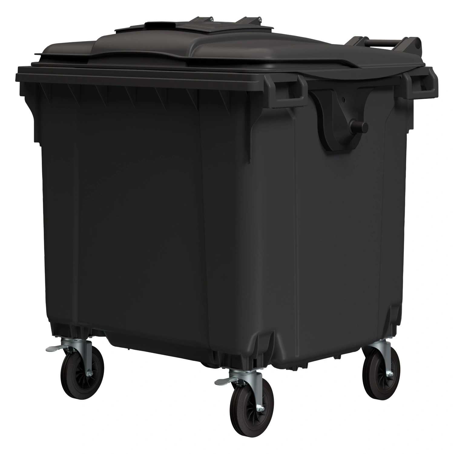 Мусорный контейнер 1100 л iPlast тёмно-серый 4-колёсный с тёмно-серой крышкой и мини-крышкой