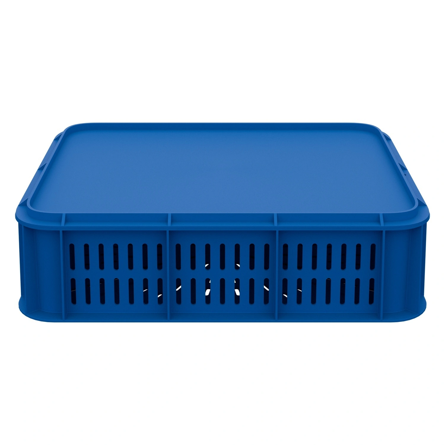 Пищевой ящик универсальный 435х335х110 мм iPlast синий ЭКО с перфорированными стенками и дном с крышкой