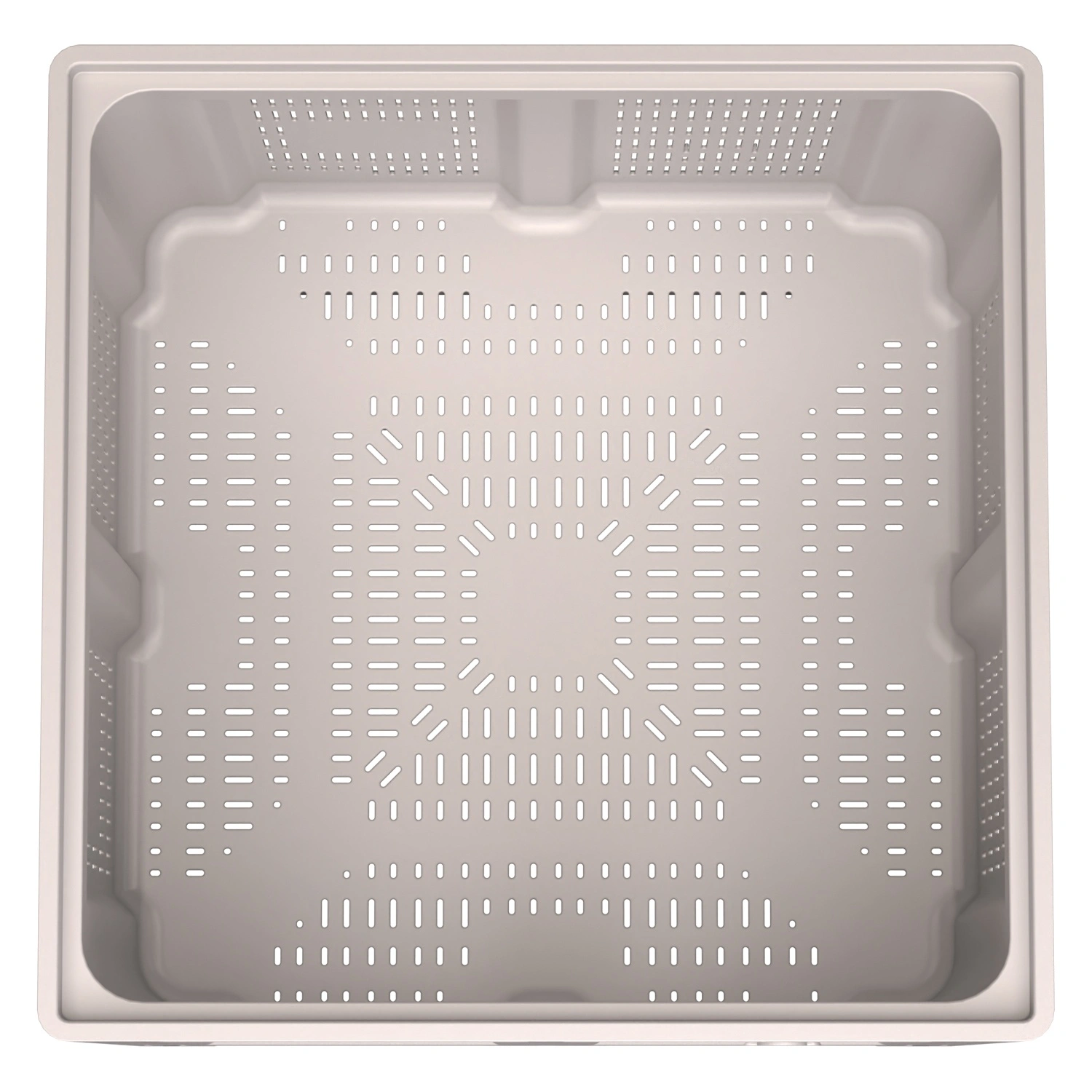 Большой контейнер 1130x1130x760 мм iPlast iBOX светло-серый c перфорированными стенками и дном, на ножках