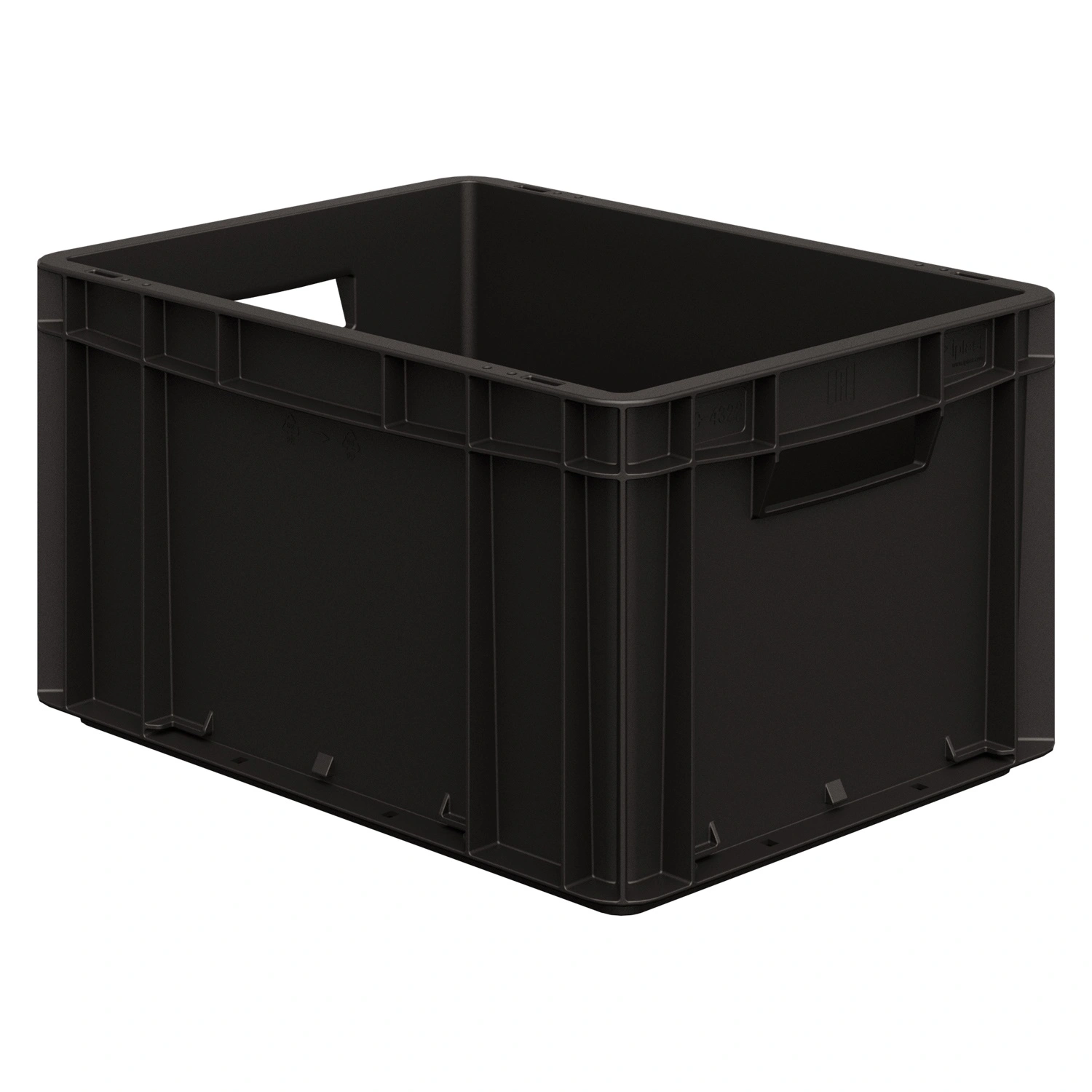 Евроконтейнер ЕС-4322.3 400х300х220 мм iPlast чёрный ЭКО с усиленным дном, открытыми ручками