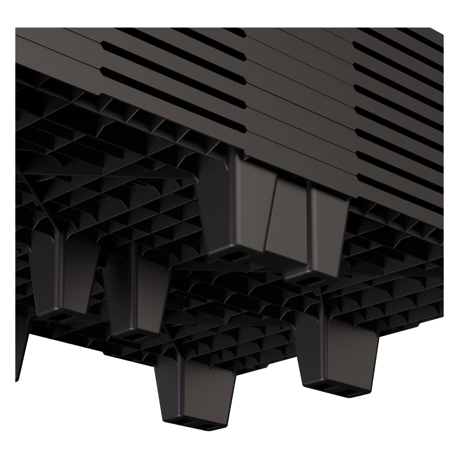 Пластиковый паллет 1200x800x140 мм iPlast чёрный ЭКО перфорированный на ножках с бортиком Пластиковый паллет 1200x800x140 мм iPlast чёрный ЭКО перфорированный на ножках с бортиком