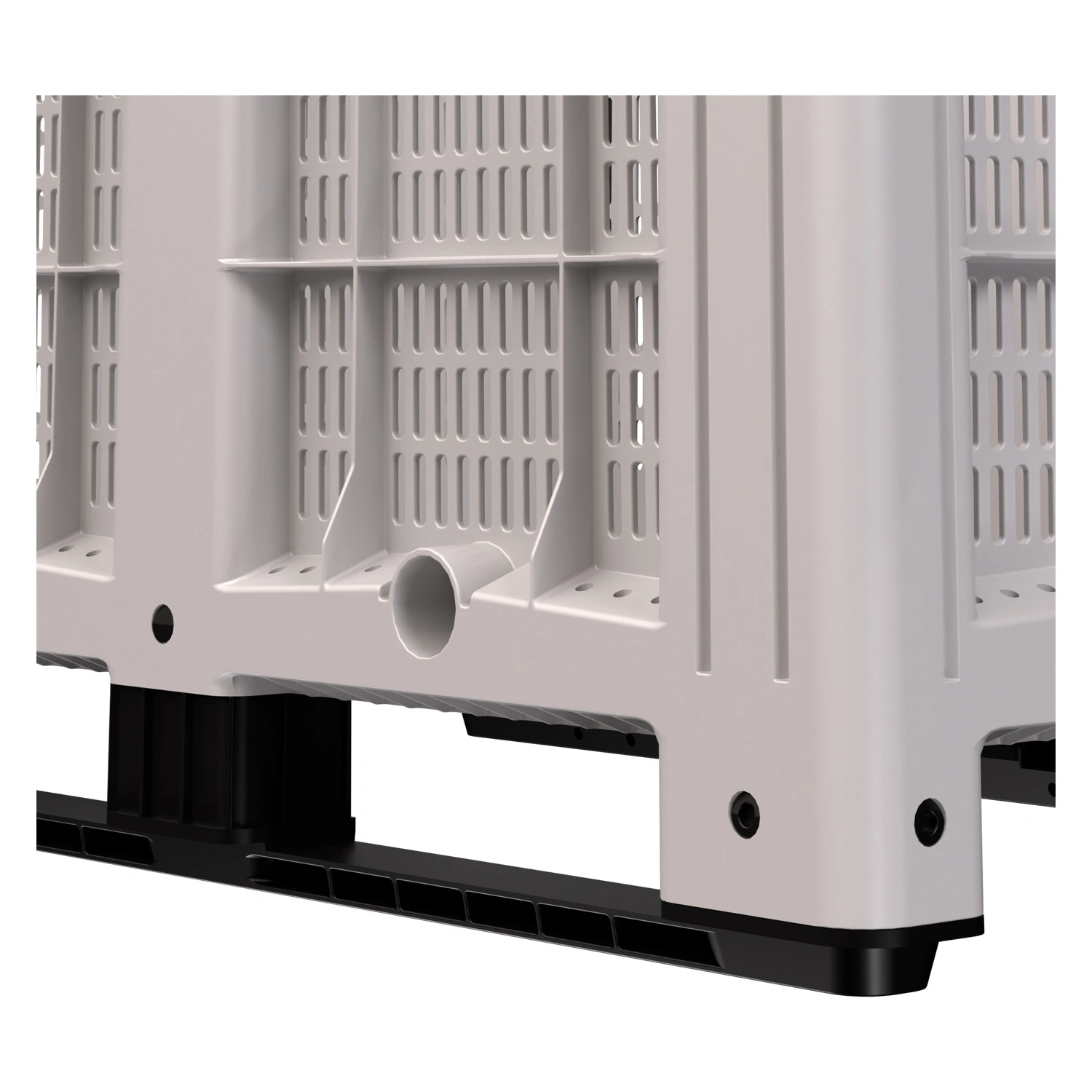 Большой контейнер 1200x800x800 мм iPlast iBOX светло-серый c перфорированными стенками и дном, на полозьях Большой контейнер 1200x800x800 мм iPlast iBOX светло-серый c перфорированными стенками и дном, на полозьях