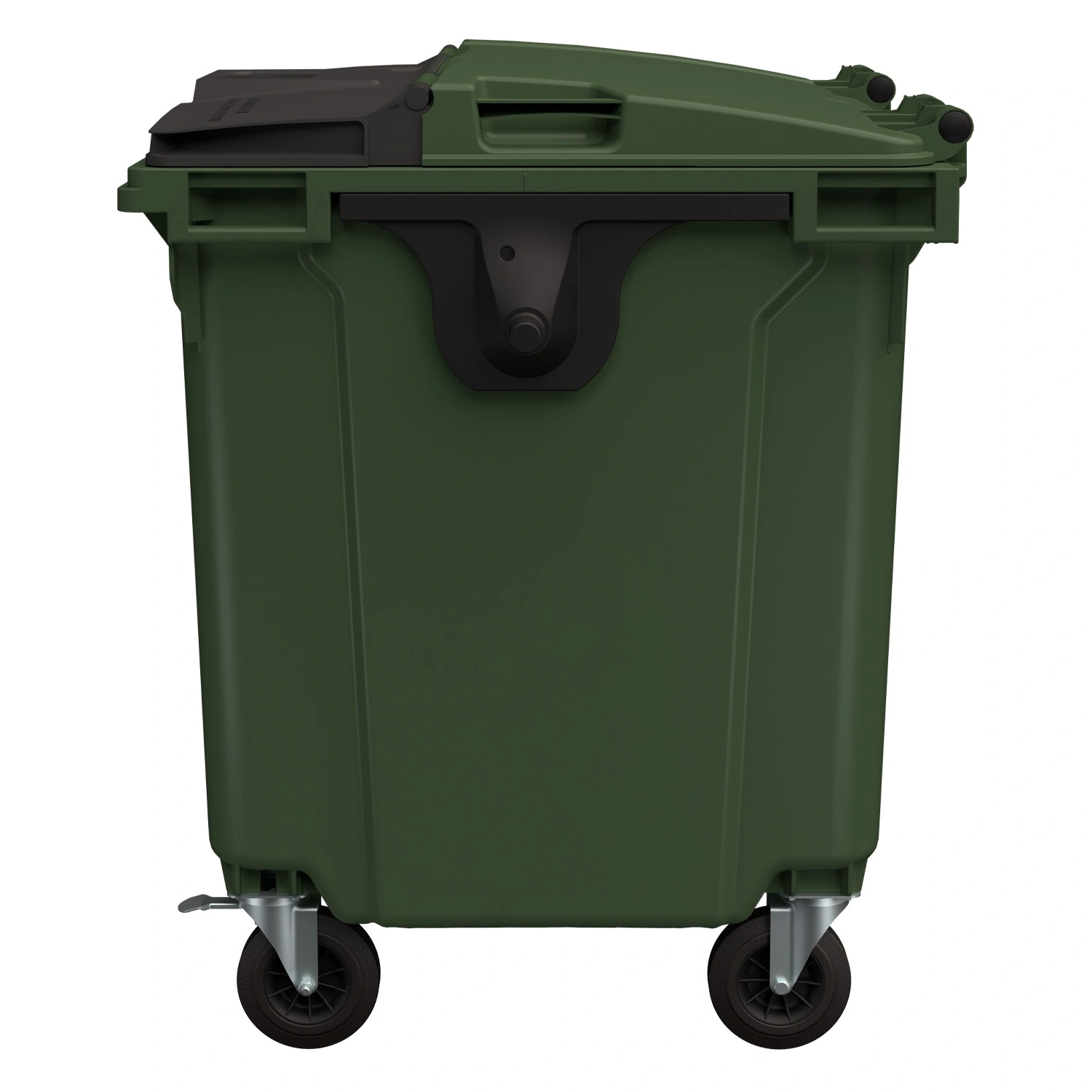 Мусорный контейнер 1100 л iPlast зелёный 4-колёсный с зелёной крышкой и тёмно-серой крышкой SplitLid Мусорный контейнер 1100 л iPlast зелёный 4-колёсный с зелёной крышкой и тёмно-серой крышкой SplitLid