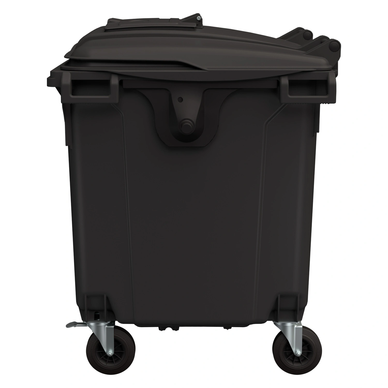 Мусорный контейнер 1100 л iPlast тёмно-серый 4-колёсный с тёмно-серой крышкой и мини-крышкой