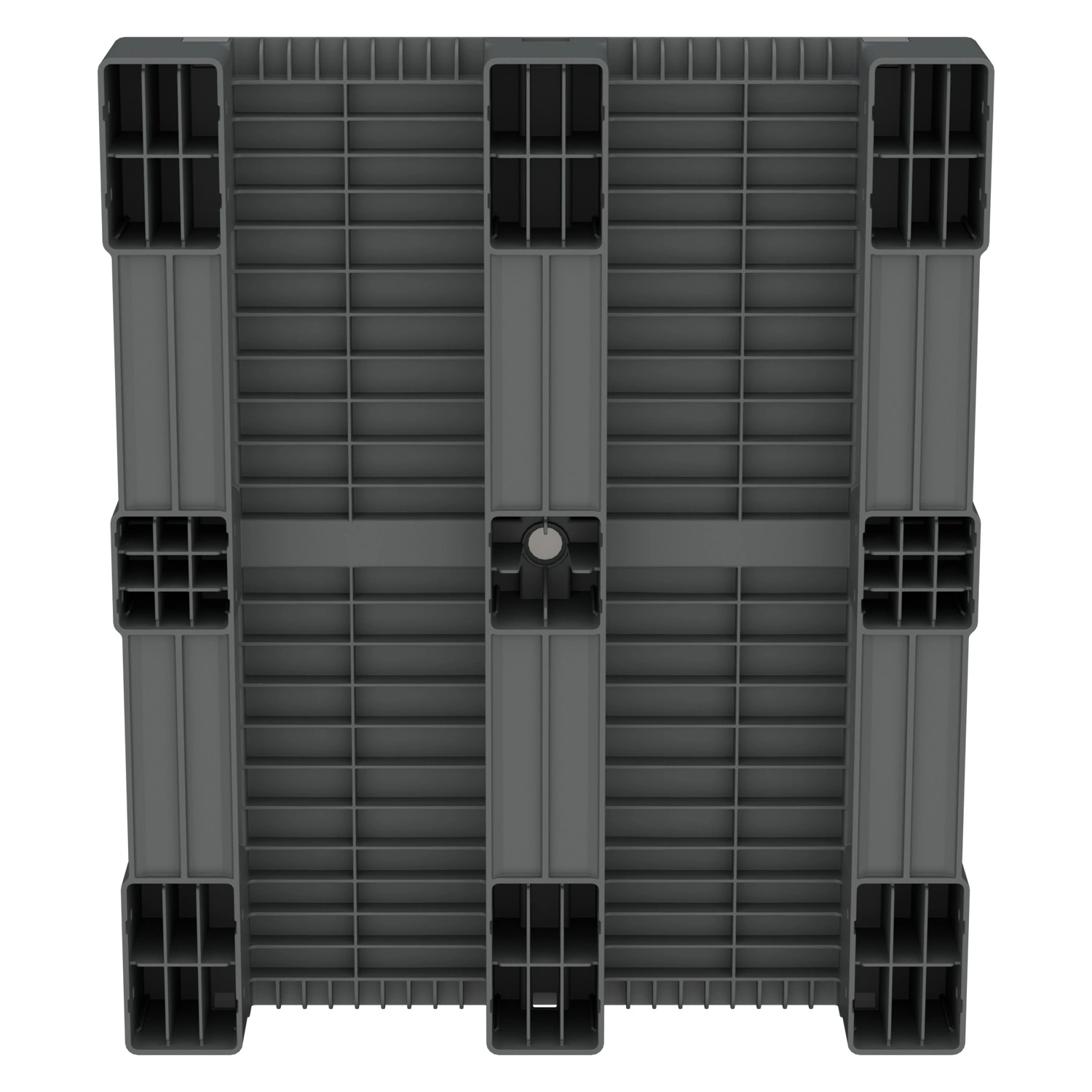 Пластиковый паллет 1200х1000х150 мм iPlast серый сплошной на 3 полозьях без бортика и 2 трубами усиления