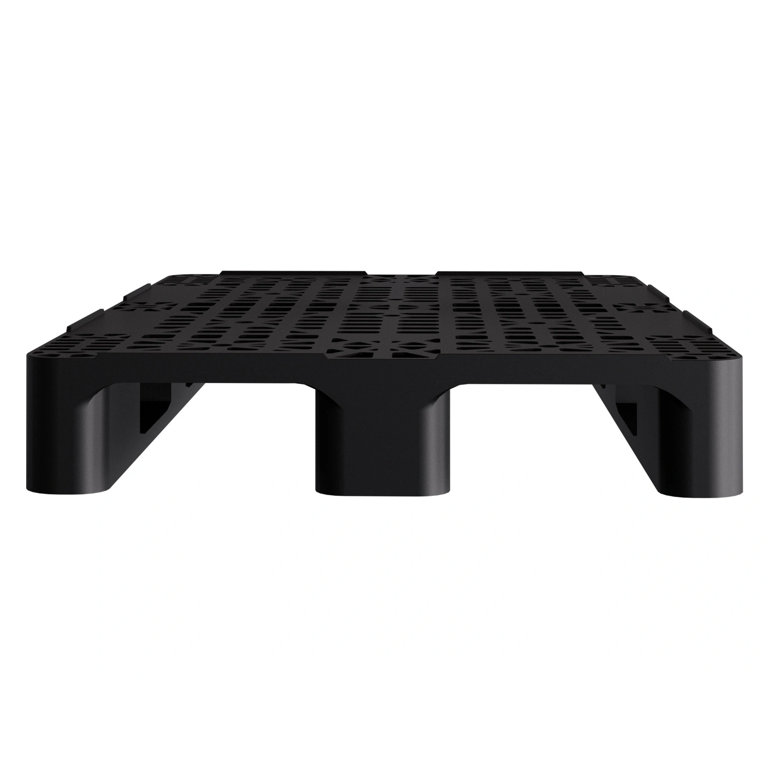 Пластиковый паллет 1200x800x150 мм iPlast чёрный перфорированный на 3 полозьях с бортиком