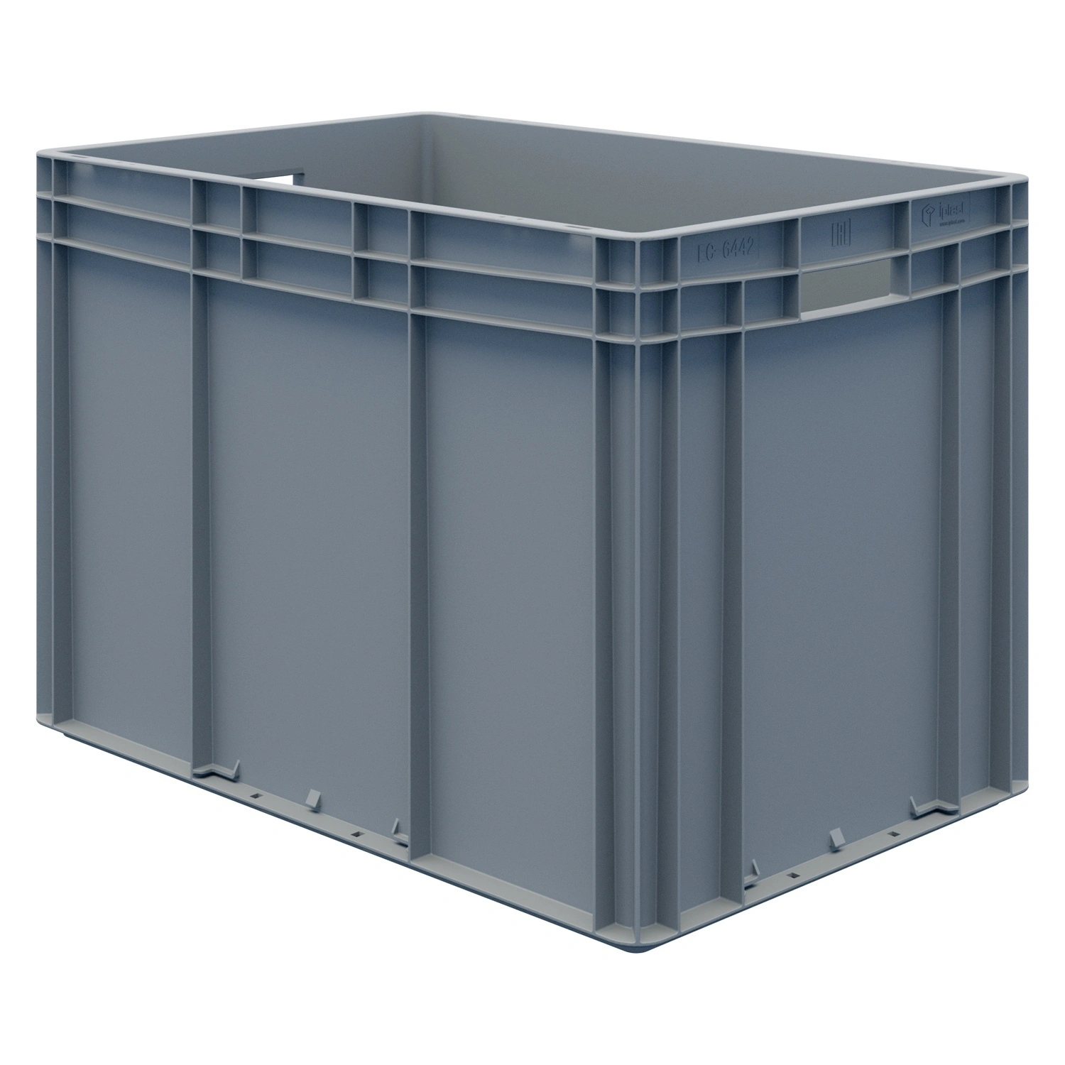 Евроконтейнер ЕС-6442.1 600х400х420 мм iPlast светло-серый со сплошным дном, открытыми ручками