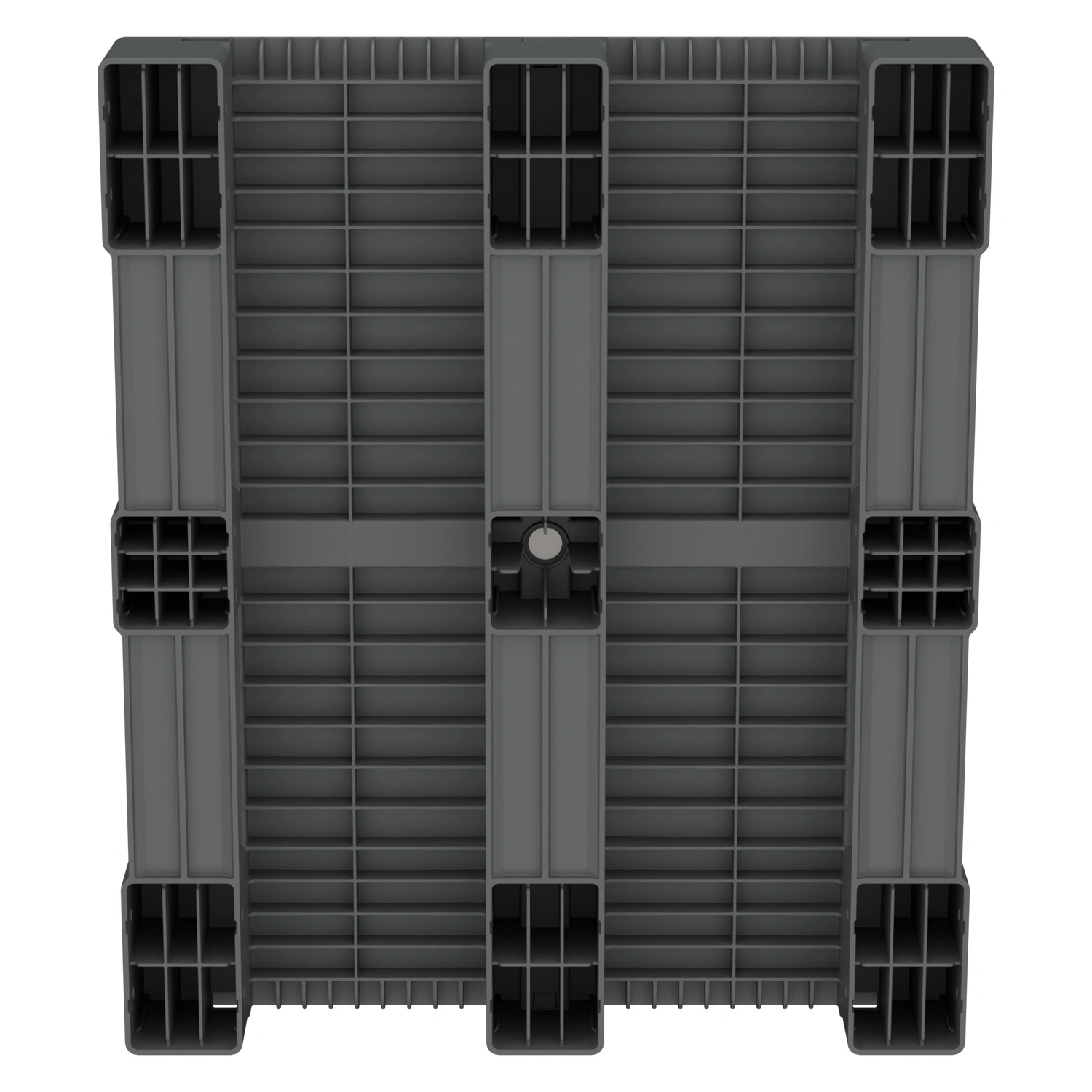 Пластиковый паллет 1200х1000х150 мм iPlast серый сплошной на 3 полозьях без бортика и 1 трубой усиления