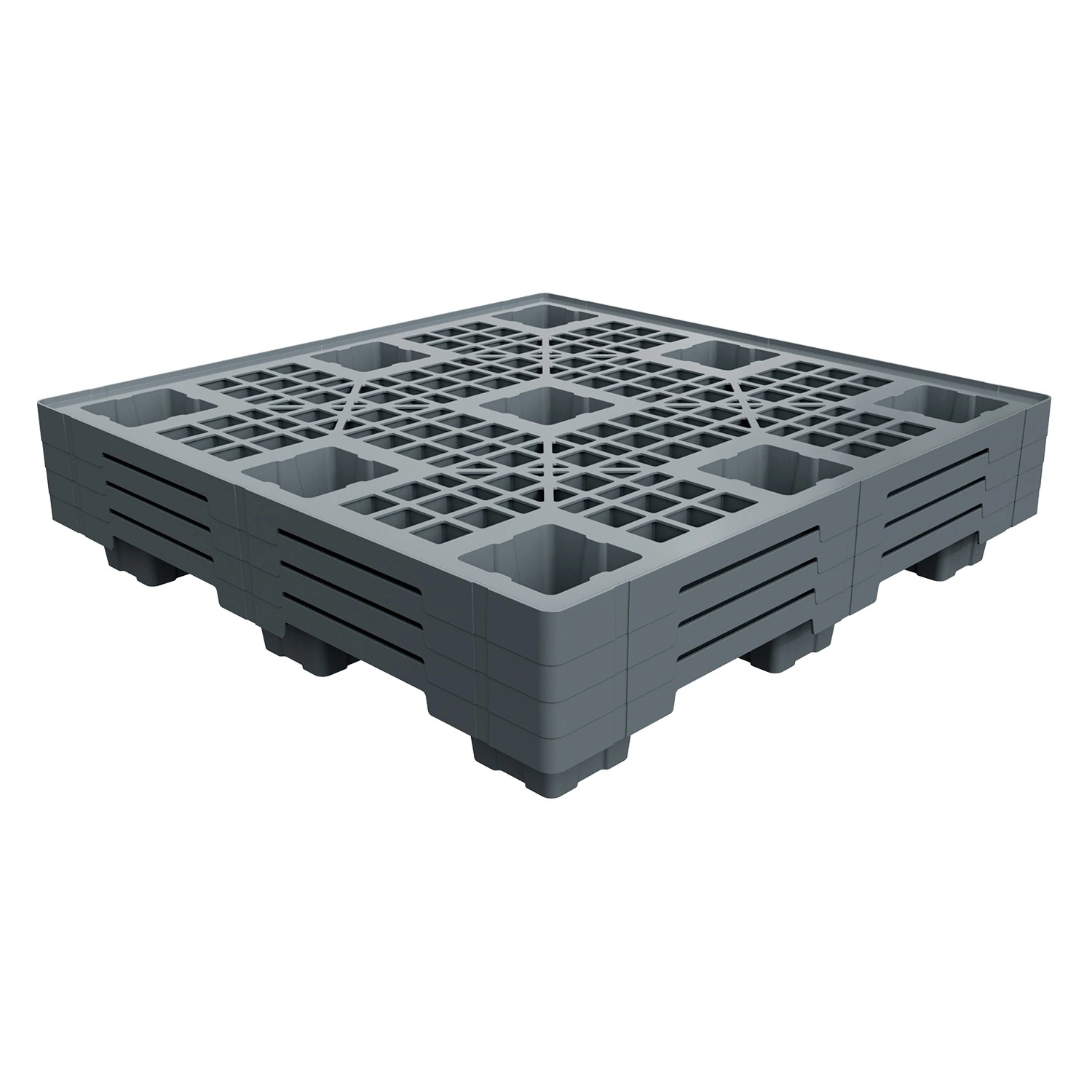 Пластиковый паллет 1100x1100x140 мм iPlast серый перфорированный на ножках с бортиком Пластиковый паллет 1100x1100x140 мм iPlast серый перфорированный на ножках с бортиком