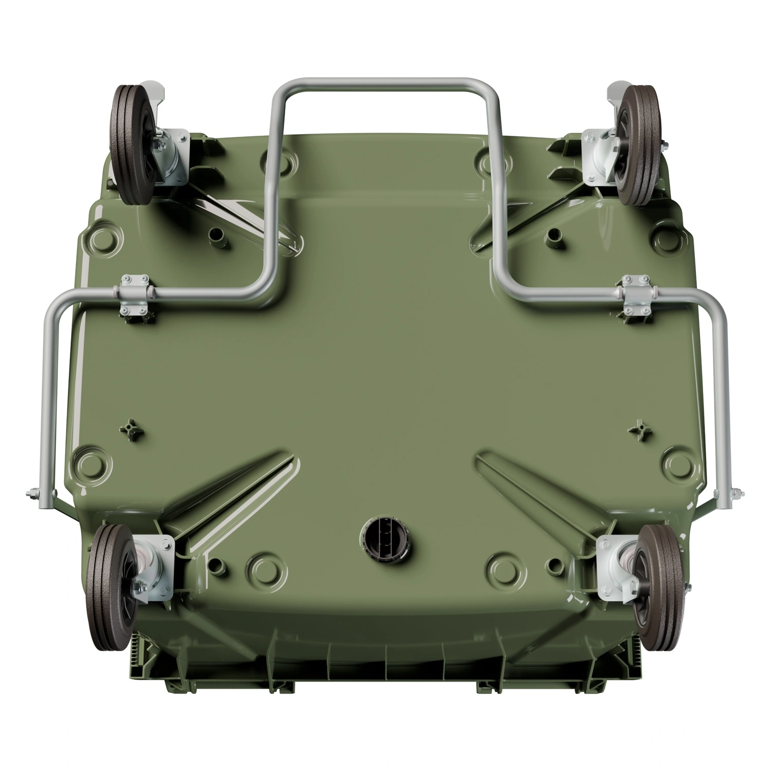 Мусорный контейнер 1100 л iPlast зелёный 4-х колёсный с зелёной крышкой и педалью открывания