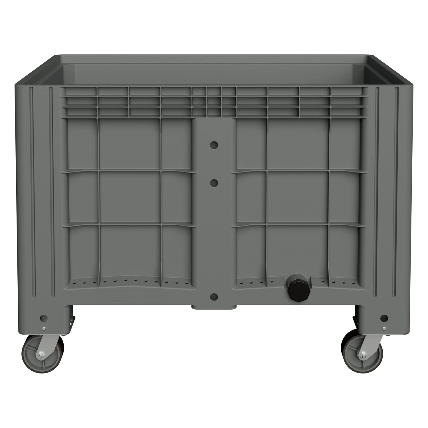 Большой контейнер 1200х800х920 мм iPlast iBOX светло-серый со сплош. стенками и дном на колёсах с пробкой 2 дюйма