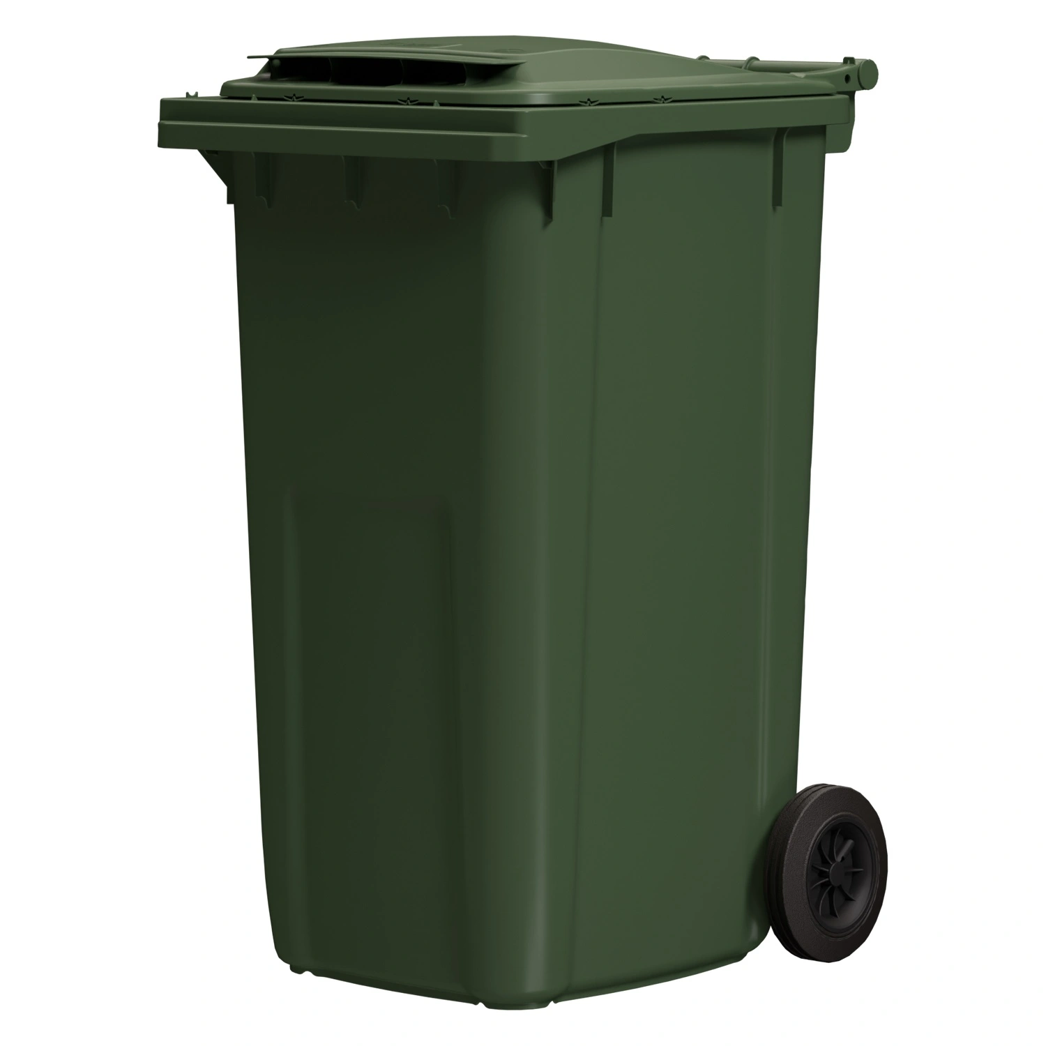 Мусорный контейнер 240 л iPlast зелёный 2-колёсный (д. 200 мм) с зелёной крышкой NEW (20.808)