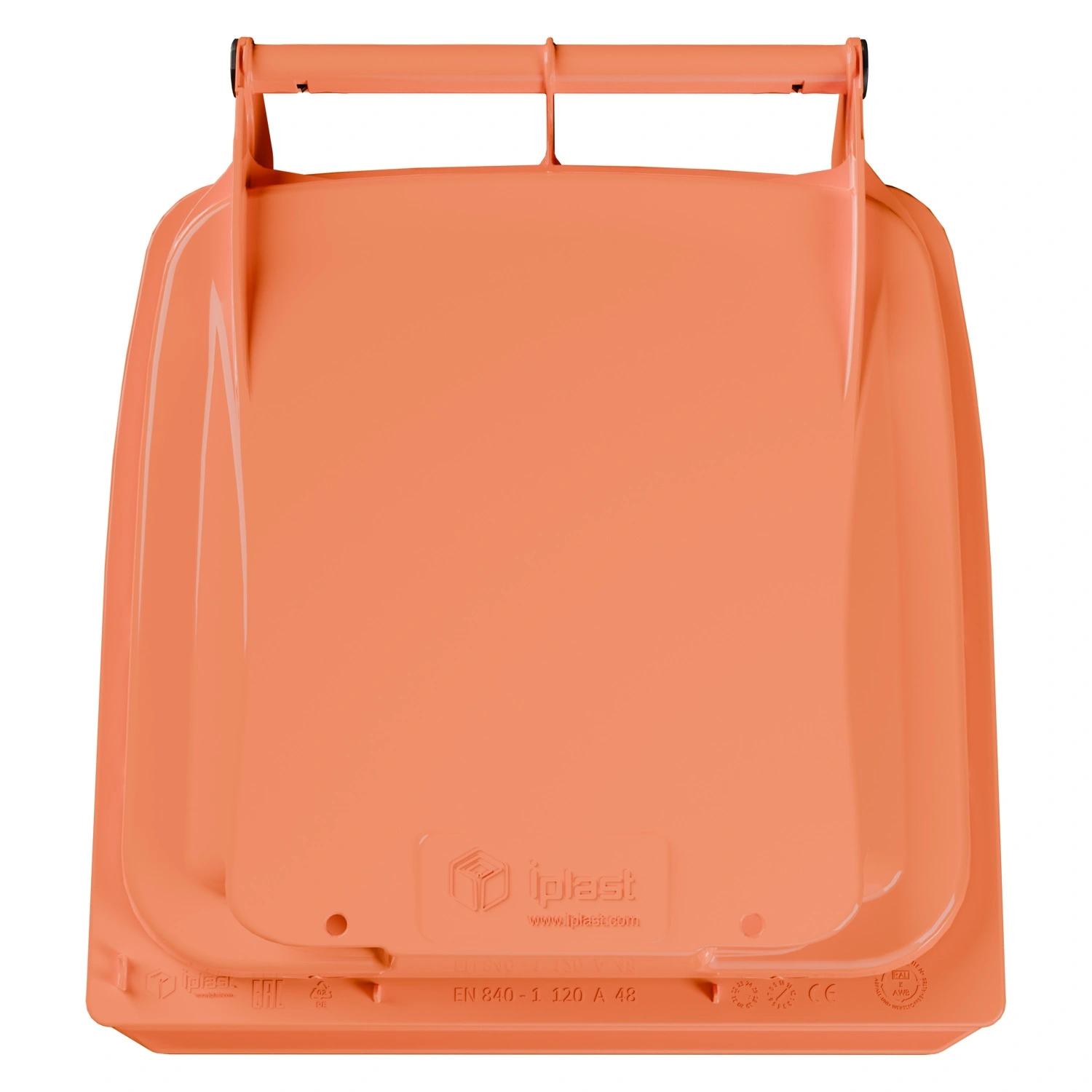 Мусорный контейнер 120 л iPlast оранжевый 2-колёсный (д. 200 мм) с оранжевой крышкой NEW (20.805)