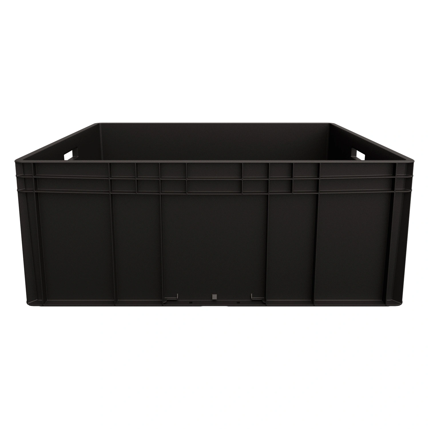 Евроконтейнер ЕС-8632.3 800х600х320 мм iPlast чёрный ЭКО с усиленным дном, открытыми ручками