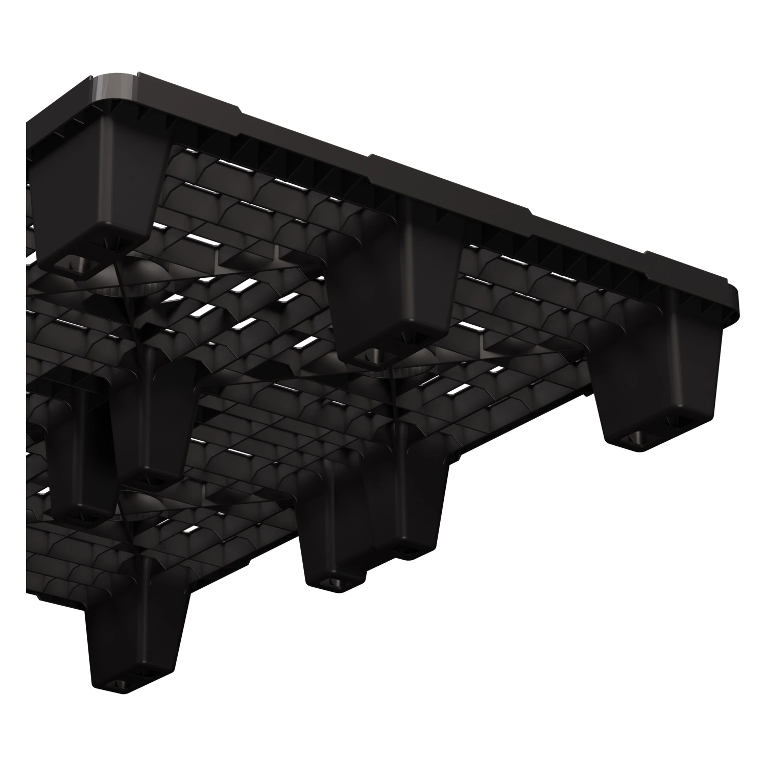 Пластиковый паллет 1200x800x140 мм iPlast чёрный ЭКО перфорированный на ножках с бортиком Пластиковый паллет 1200x800x140 мм iPlast чёрный ЭКО перфорированный на ножках с бортиком