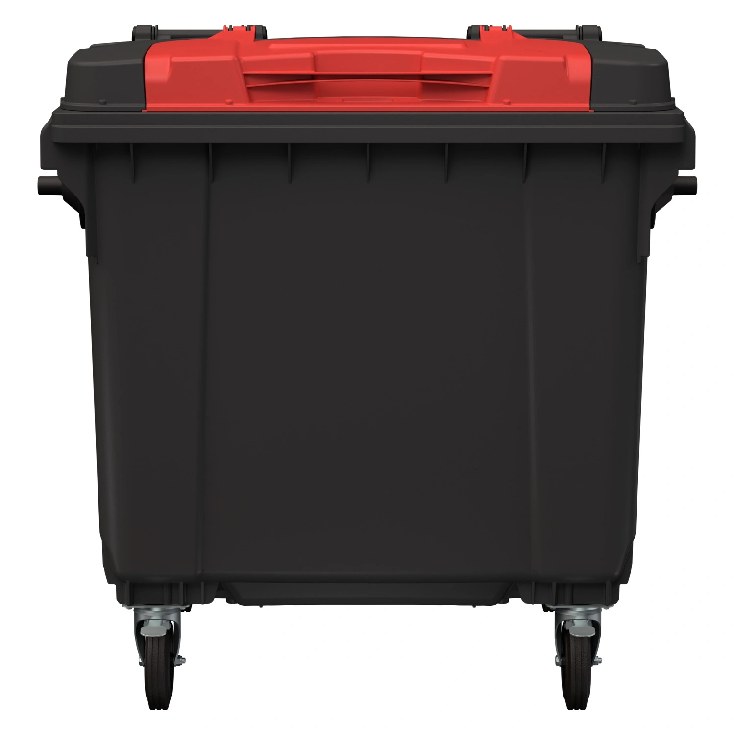 Мусорный контейнер 1100 л iPlast тёмно-серый 4-колёсный с красной крышкой TwinLid